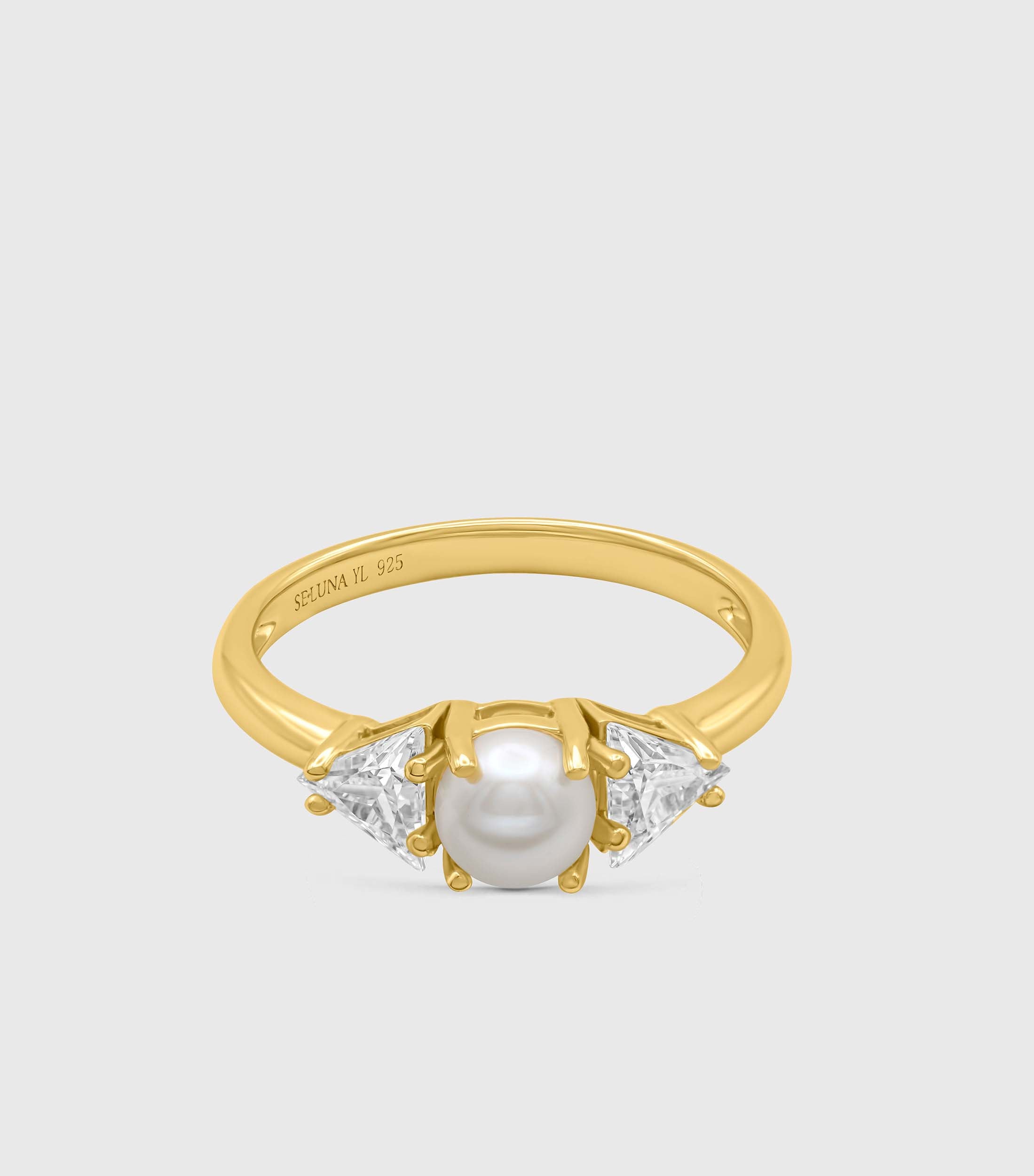 Triangular Swarovski & Pearl Vermeil Ring