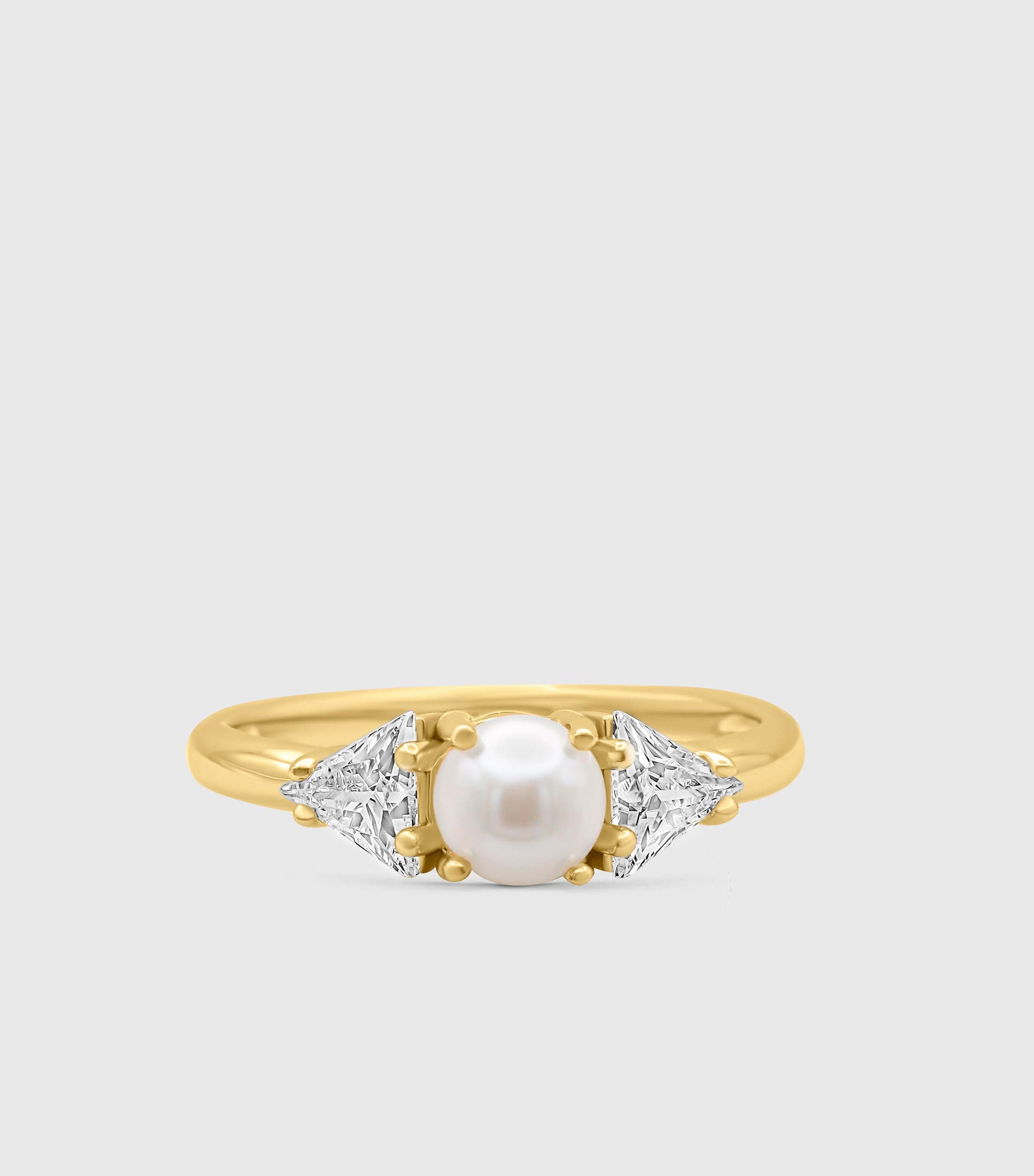 Triangular Swarovski & Pearl Vermeil Ring