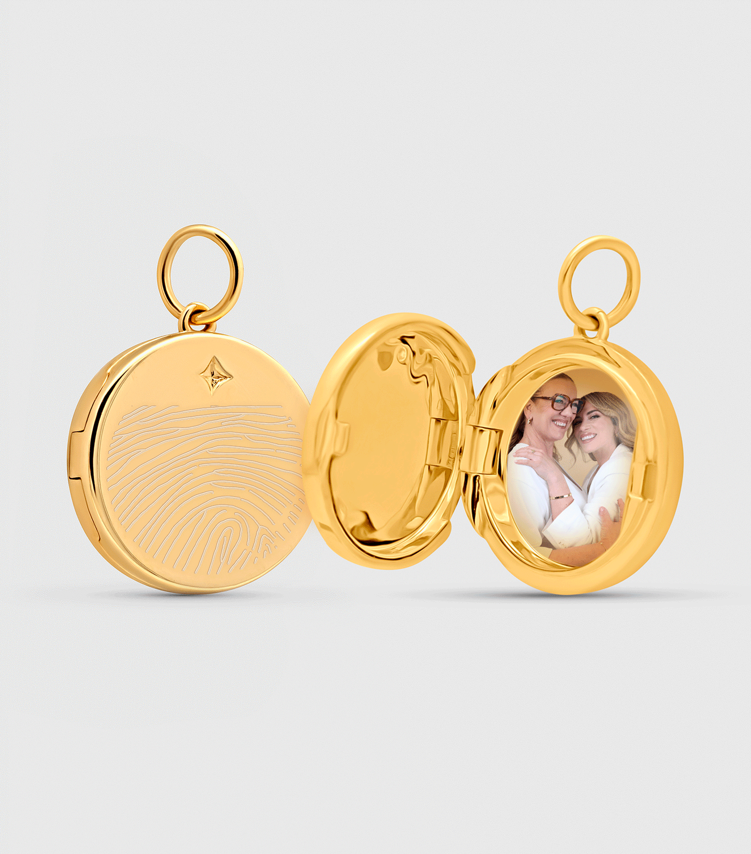 9K Solid Gold Celestial Fingerprint Locket Pendant with Se-Luna Motif