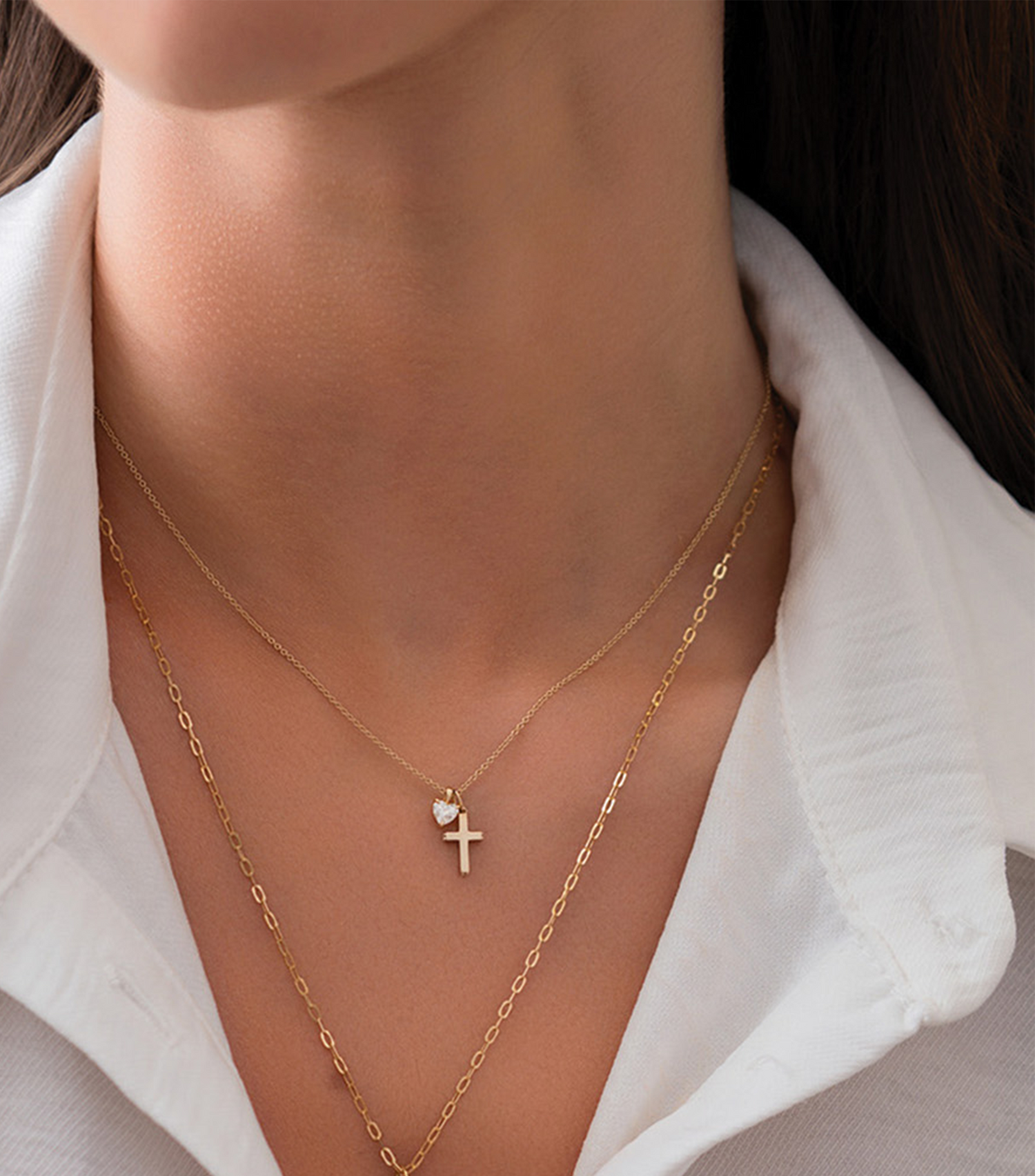 9K Gold with 4 Lab Grown Diamond Cross Pendant