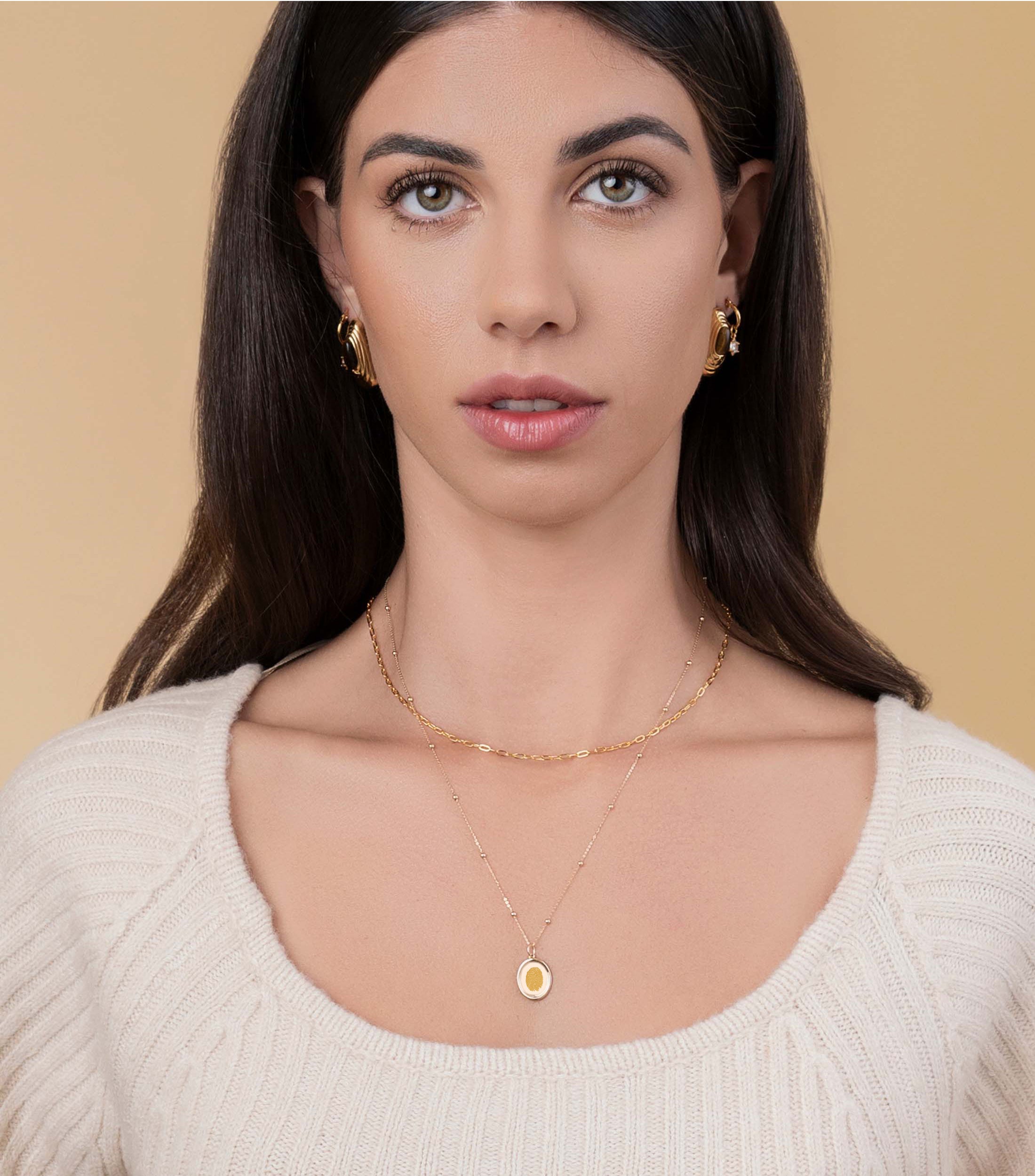 18k Solid Gold Fine Celestial Pendant with Fingerprint