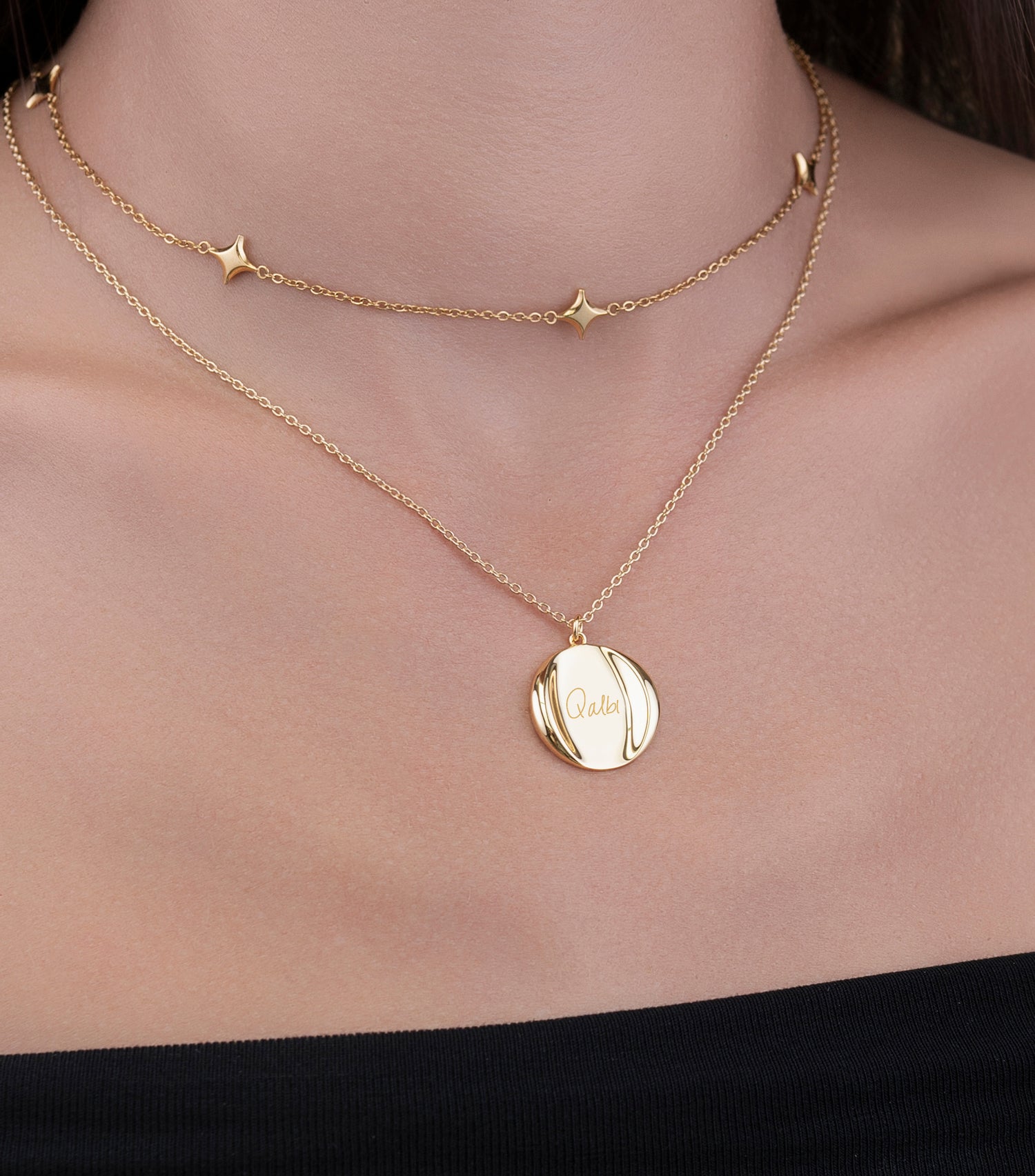 Celestial Demi-Fine Pendant Necklace with Script or Engraving