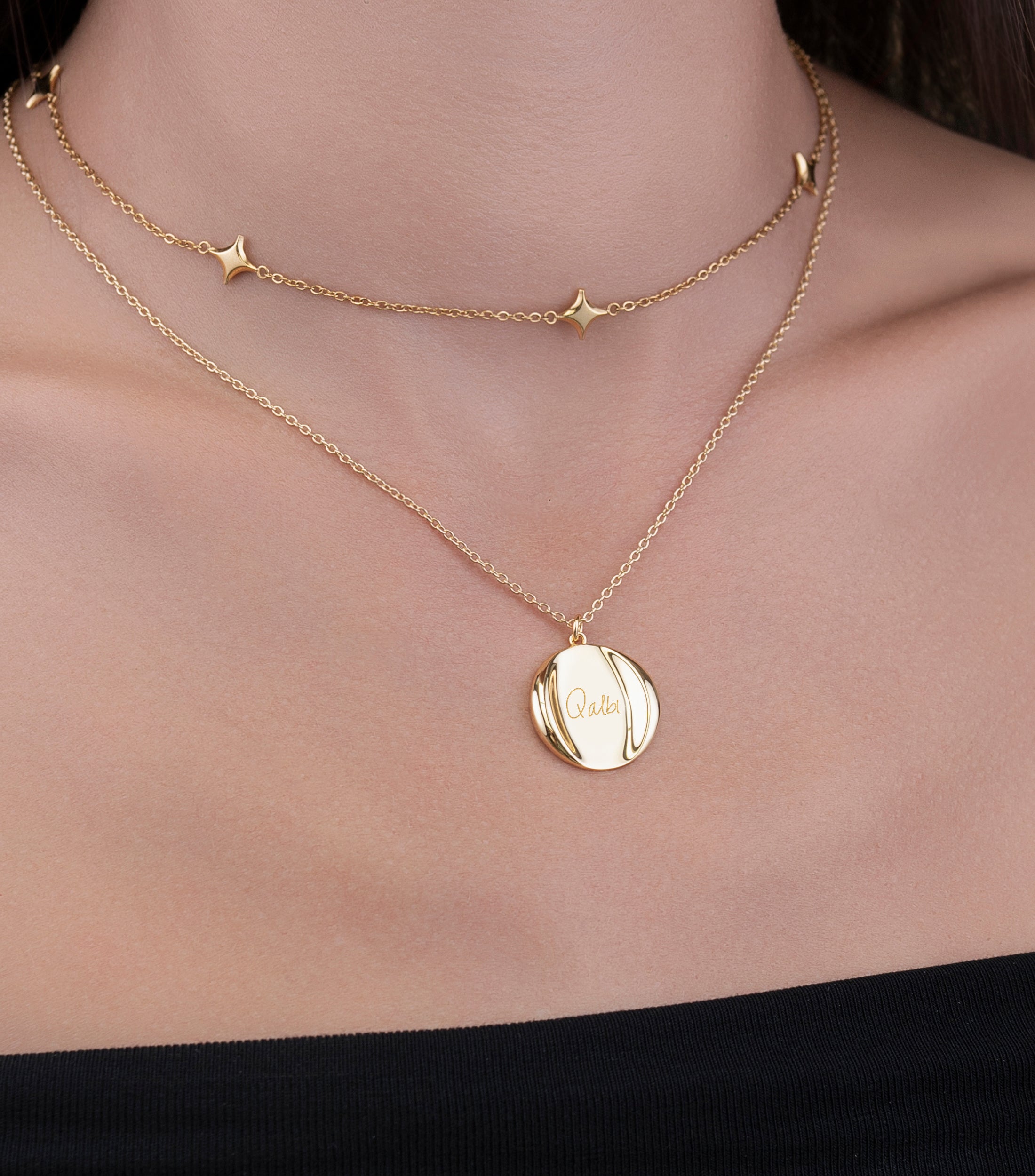 Celestial Demi-Fine Pendant Necklace with Script or Engraving