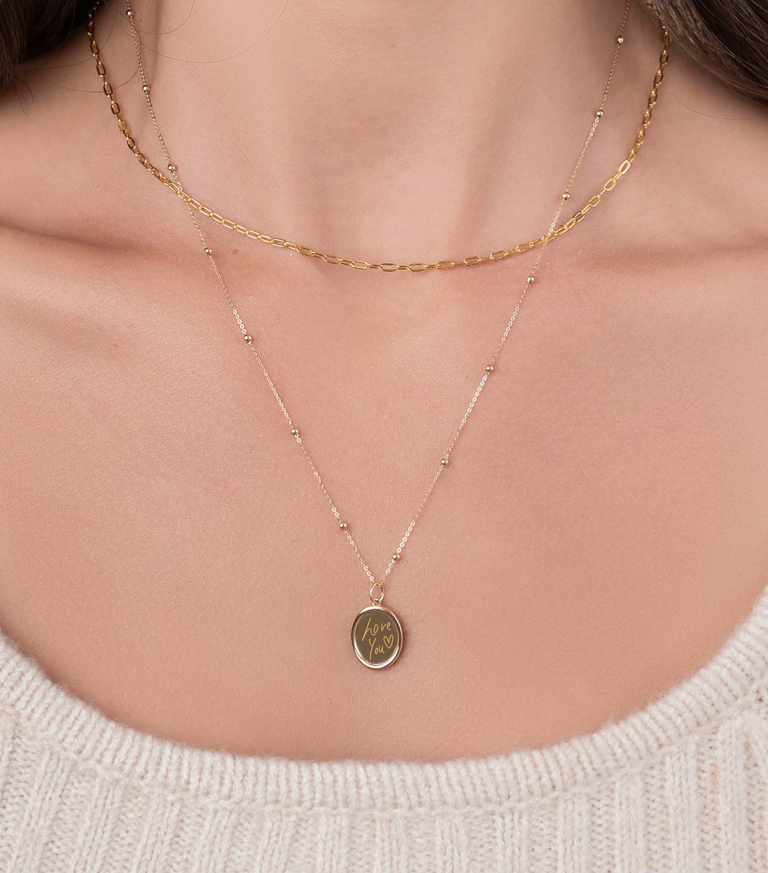 18k Solid Gold Fine Celestial Pendant with Script or Engraving