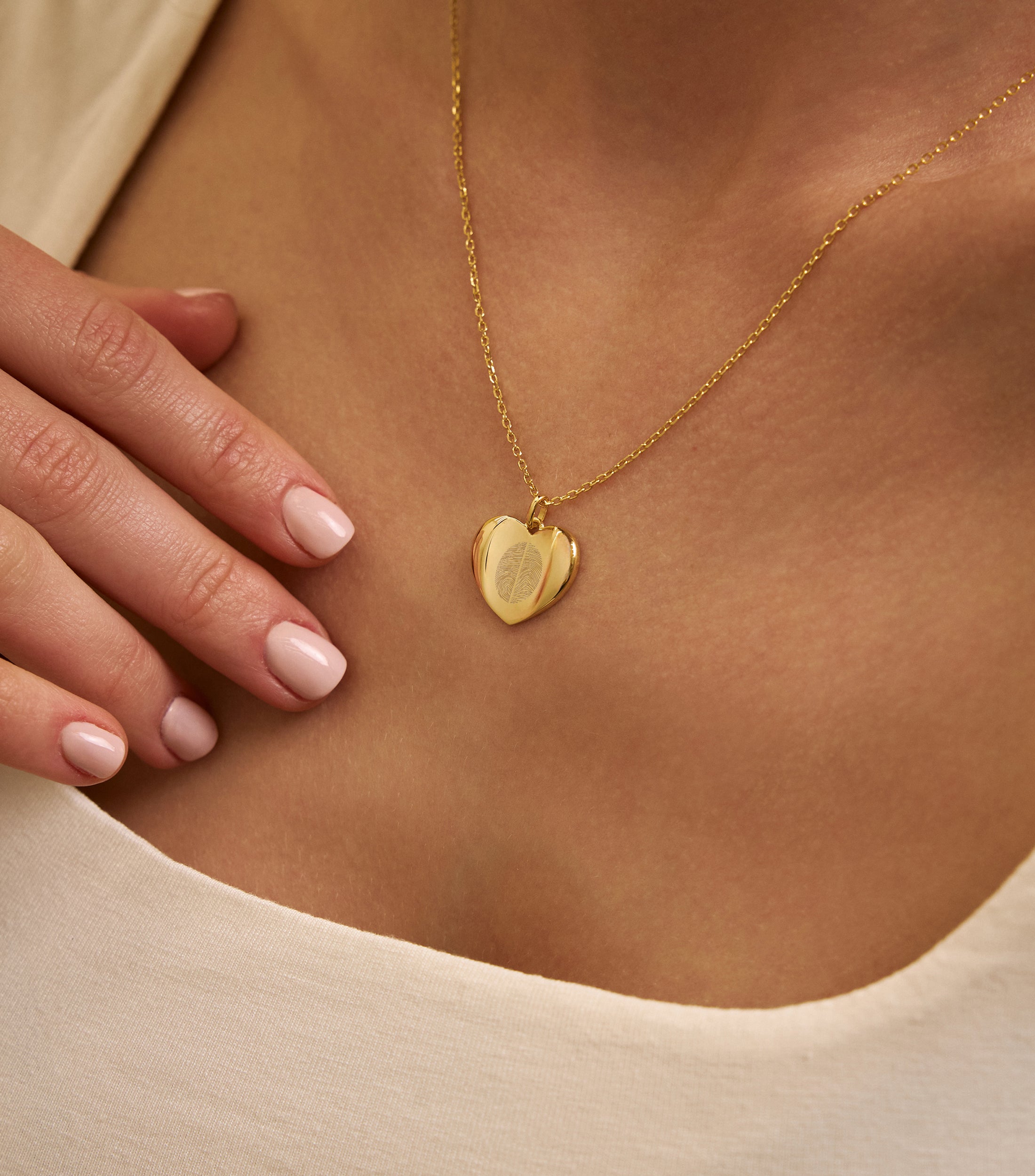 Celestial Demi-Fine Heart Pendant Necklace with Fingerprint
