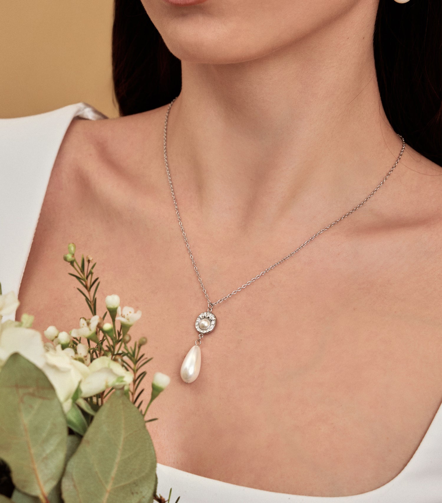 Pearl & Zirconia Medallion Pendant Necklace