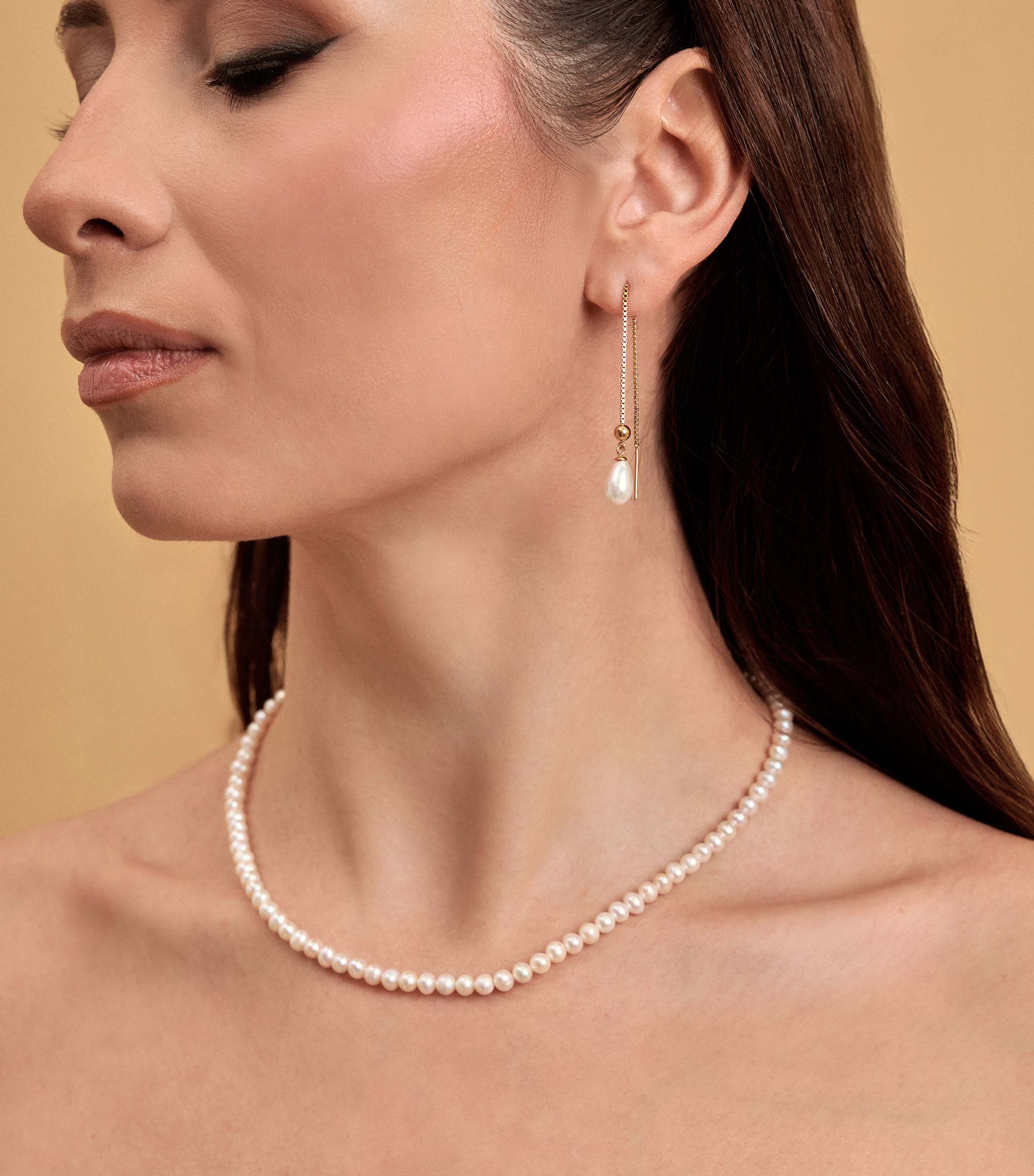 Golden Thread Pearl Drop Earrings