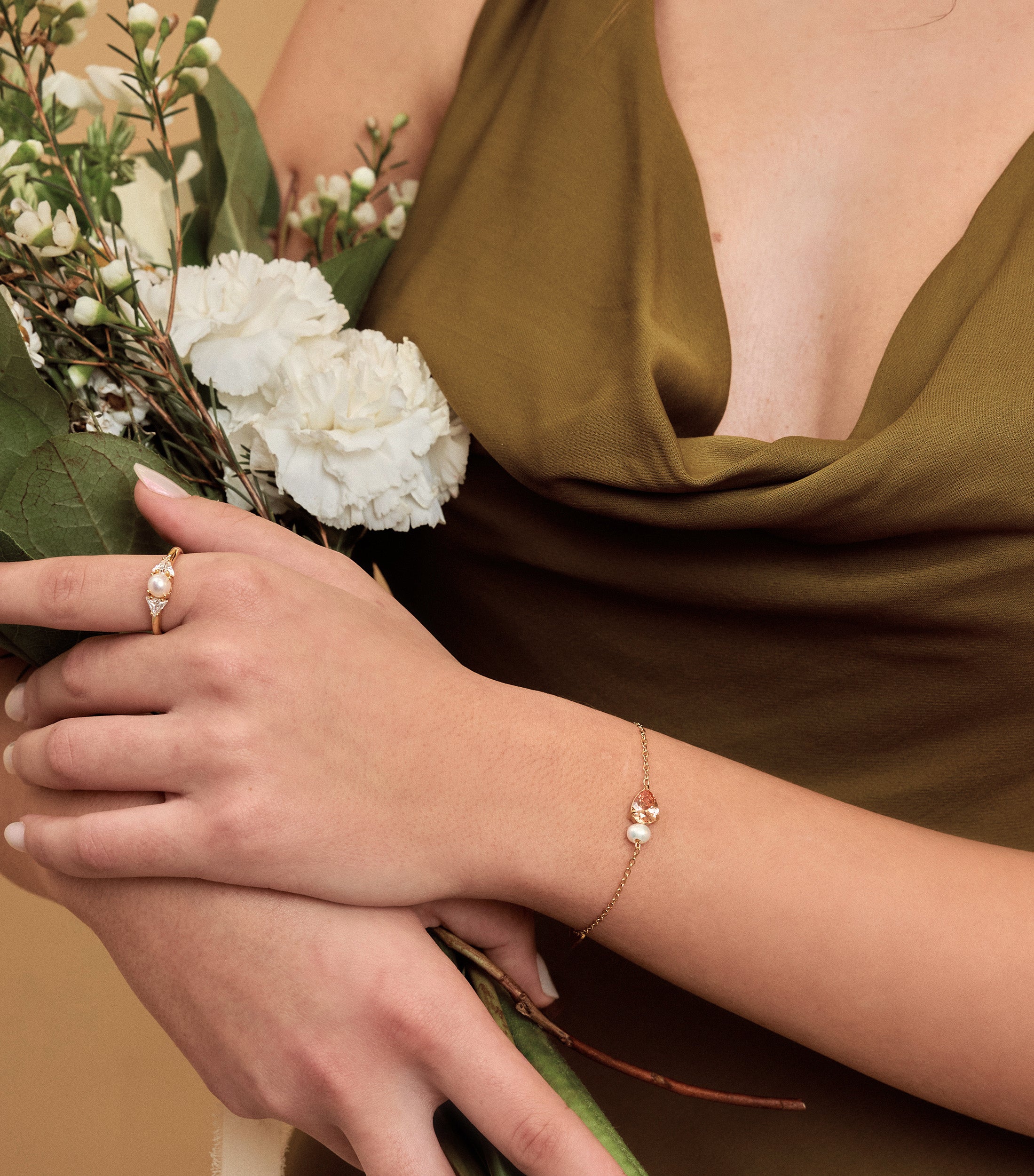 Triangular Swarovski & Pearl Vermeil Ring