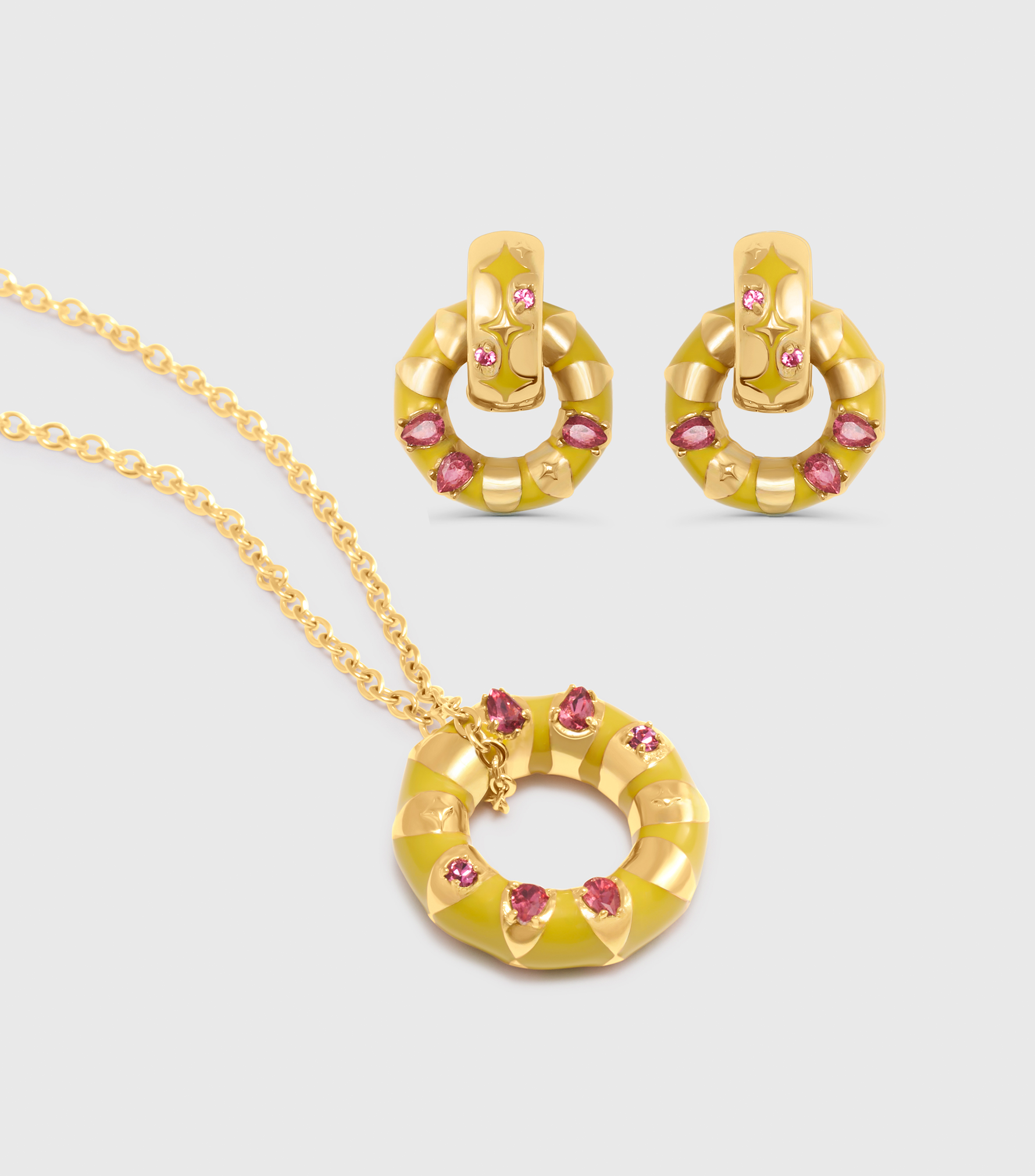 Golden Blossom Ring Pendant Necklace & Earrings Gift Set