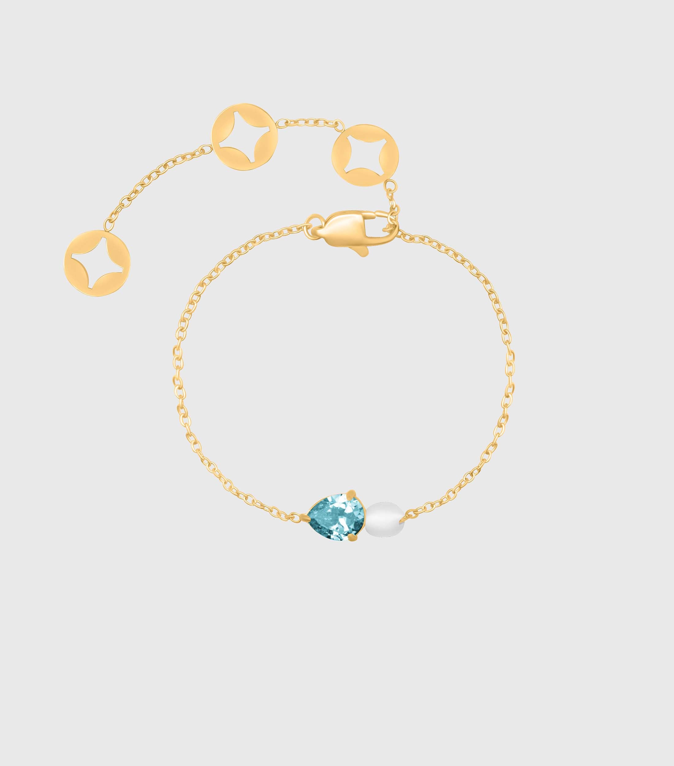 Turquoise Pear-Cut Zirconia & Pearl Bracelet in Gold