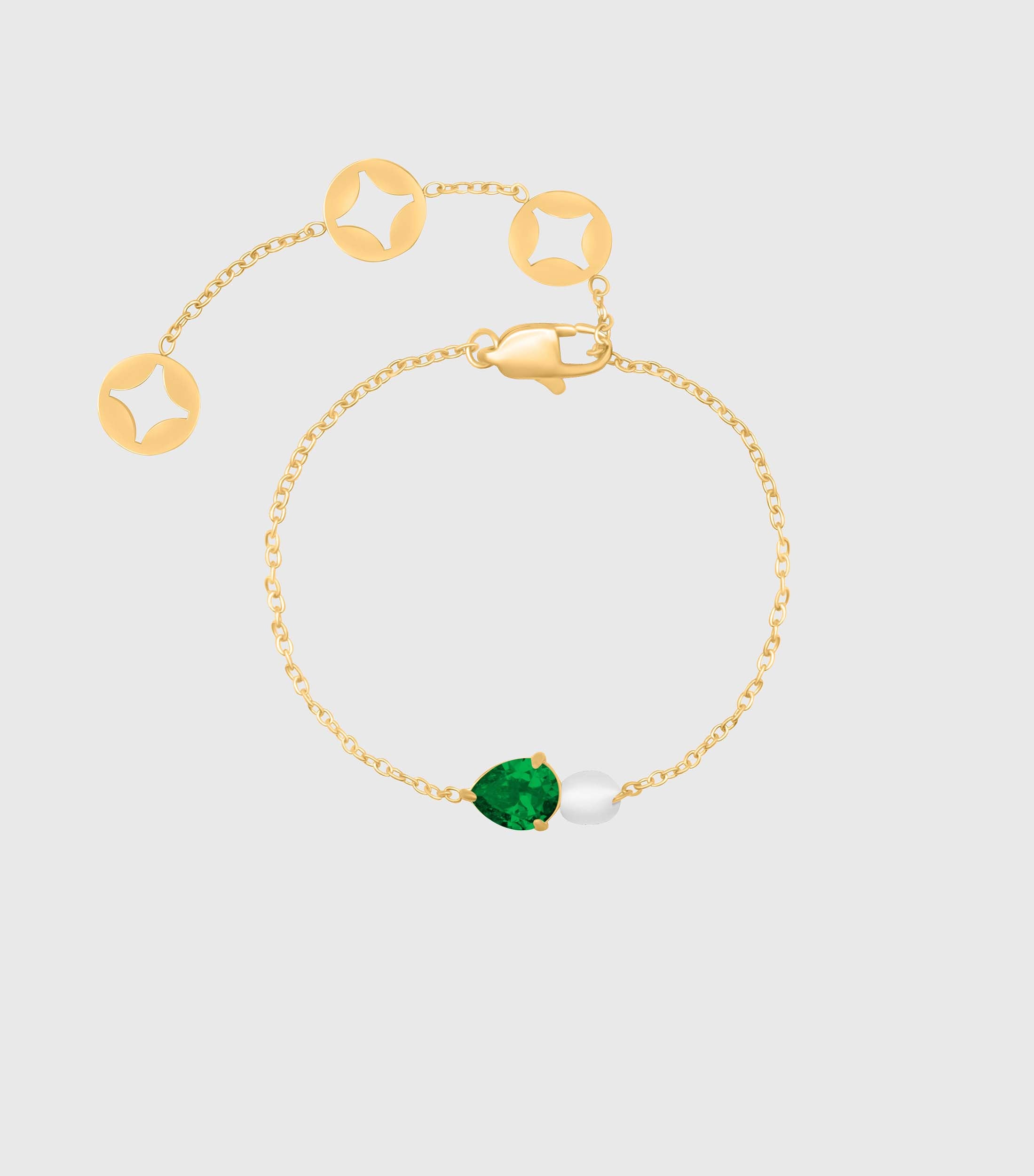 Emerald Pear-Cut Zirconia & Pearl Bracelet in Gold