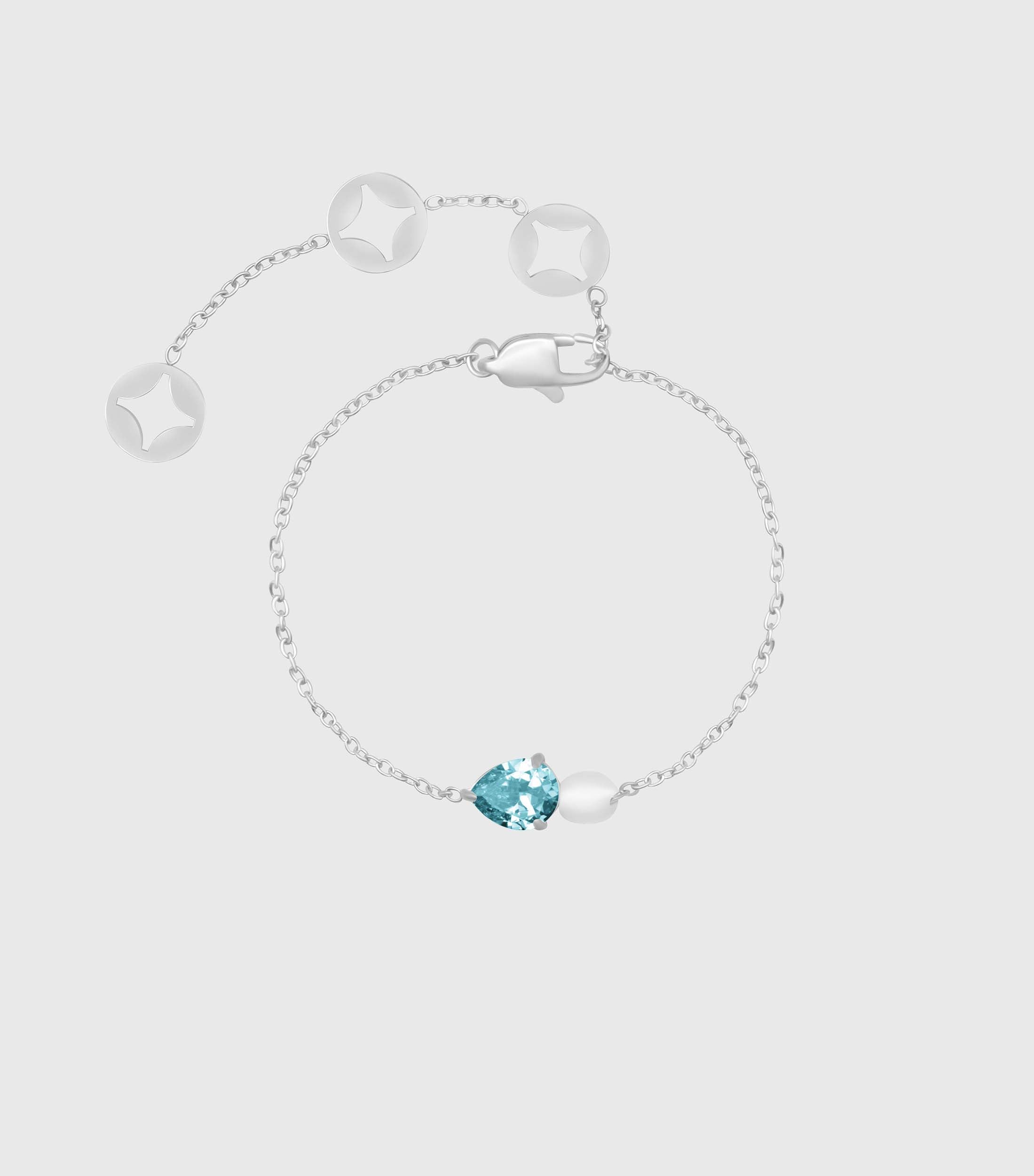 Turquoise Pear-Cut Zirconia & Pearl Bracelet in Silver