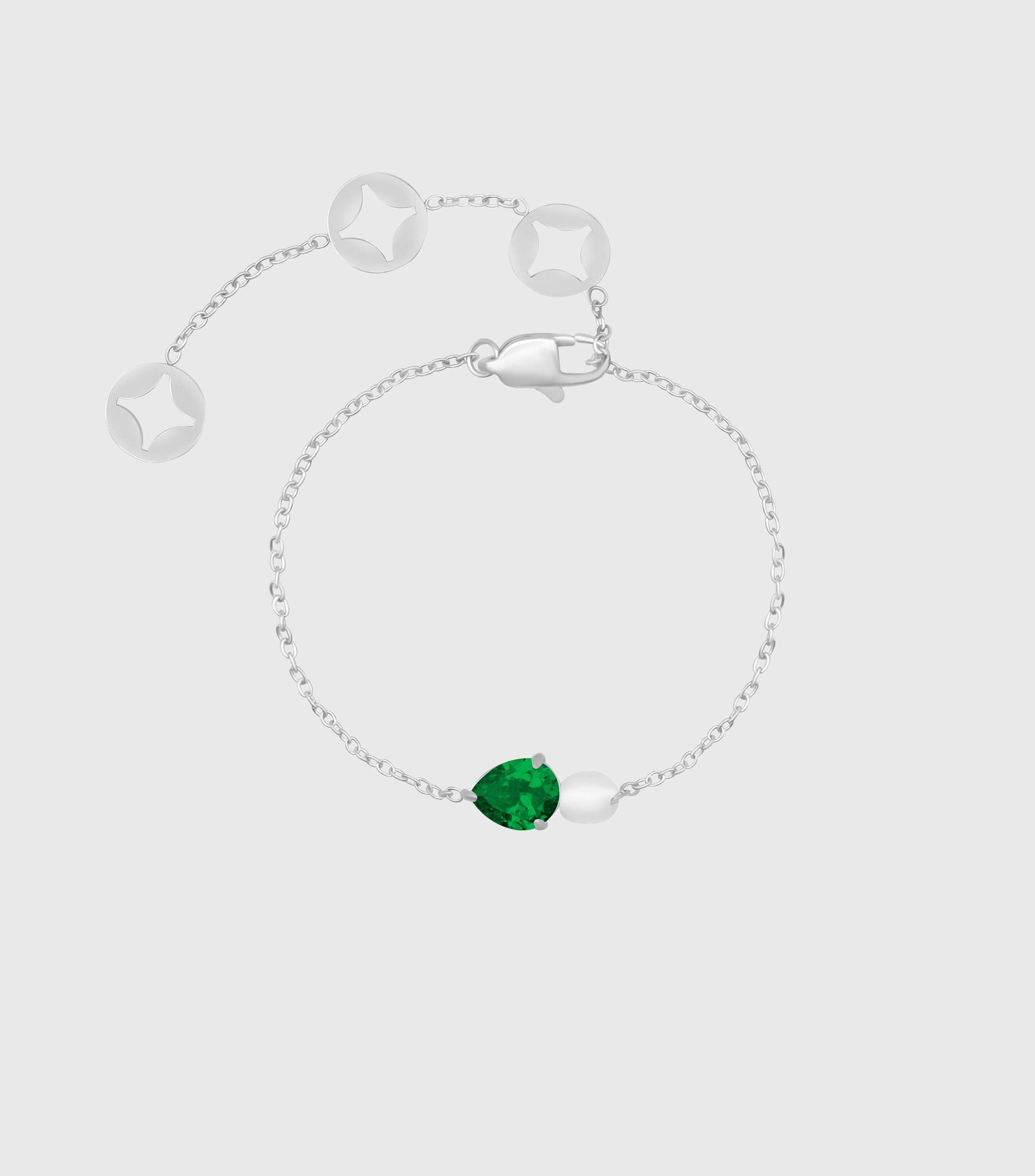 Emerald Pear-Cut Zirconia & Pearl Bracelet in Silver