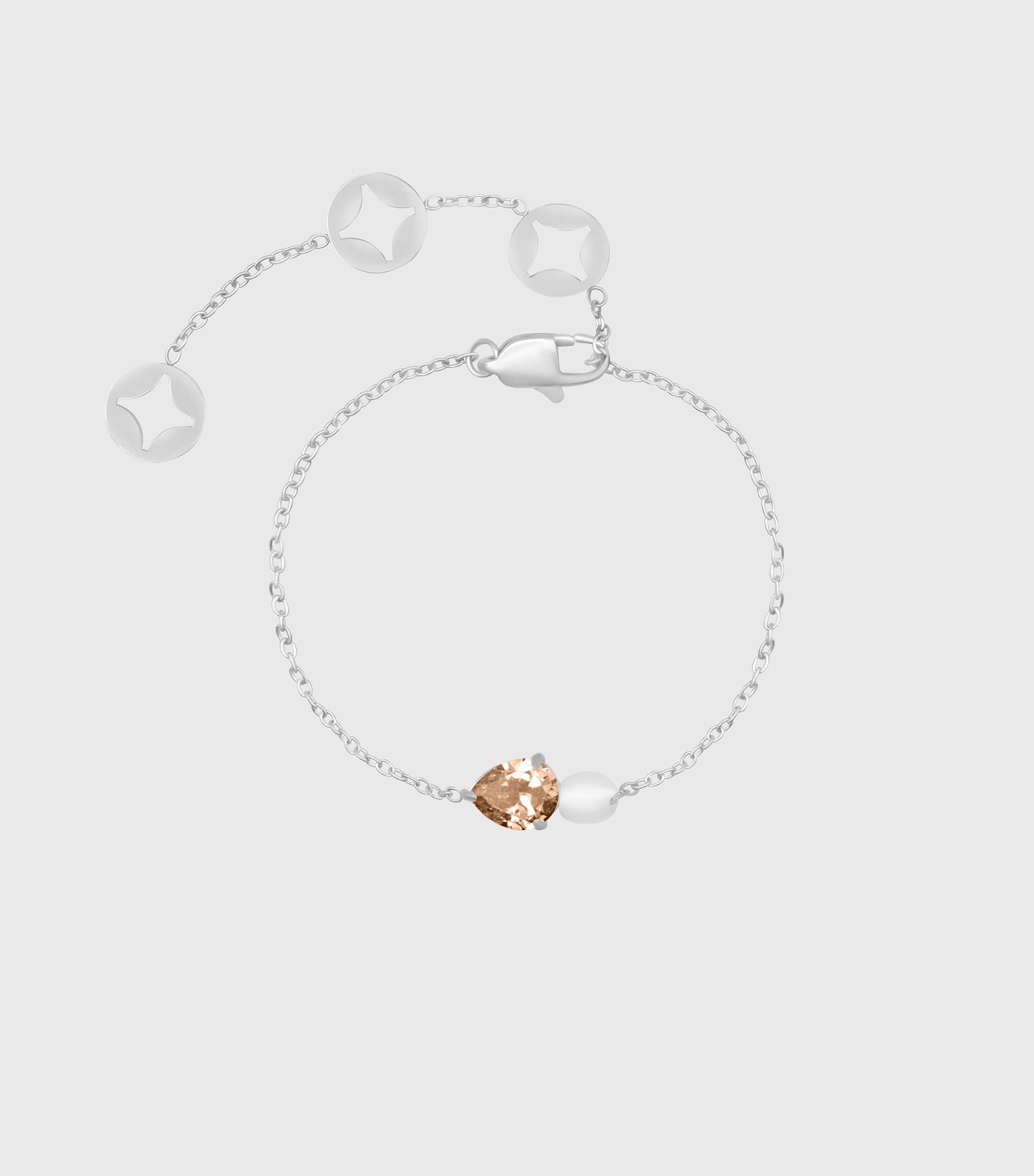 Peach Pear-Cut Zirconia & Pearl Bracelet in Silver