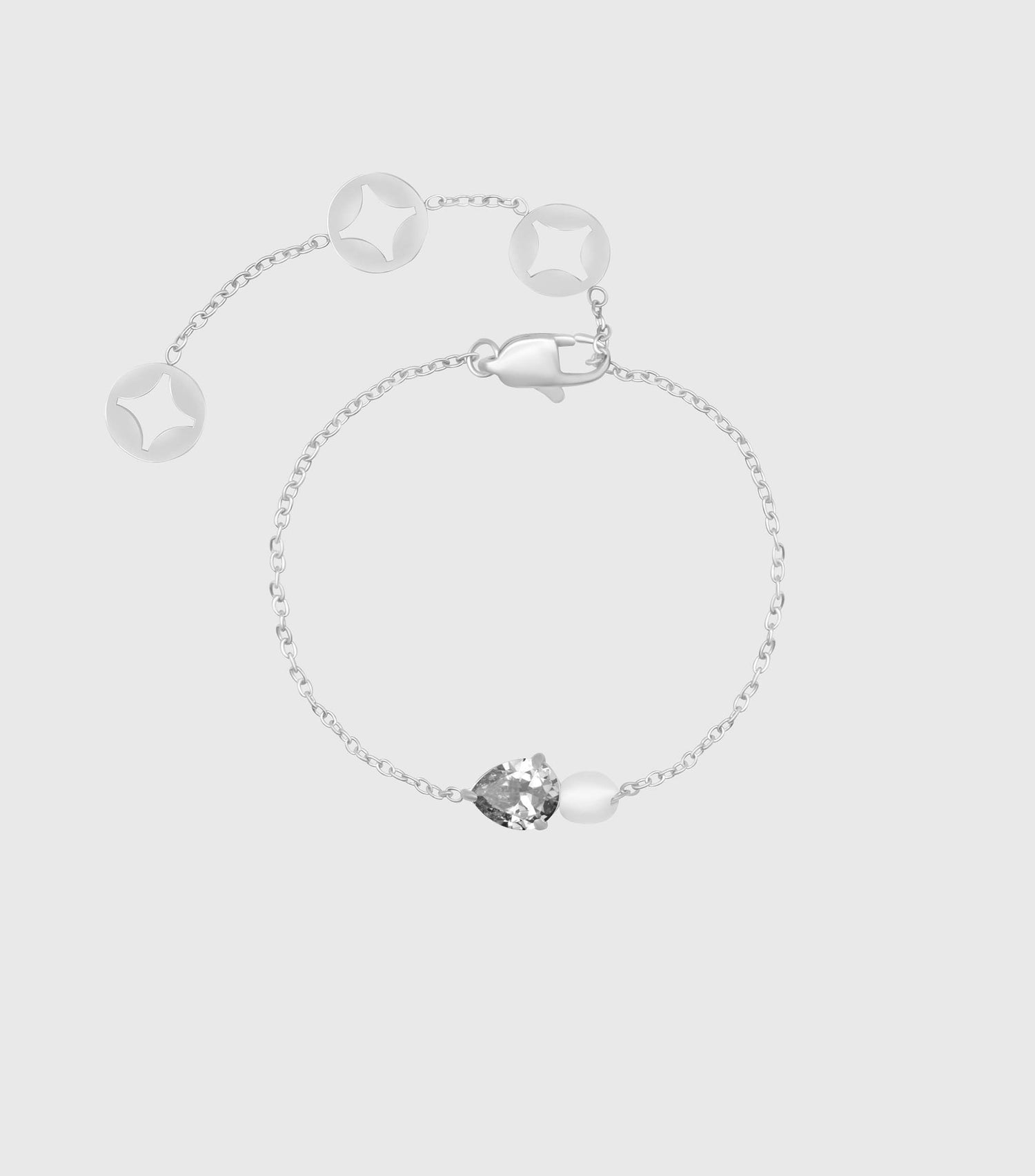 Clear Pear-Cut Zirconia & Pearl Bracelet in Silver
