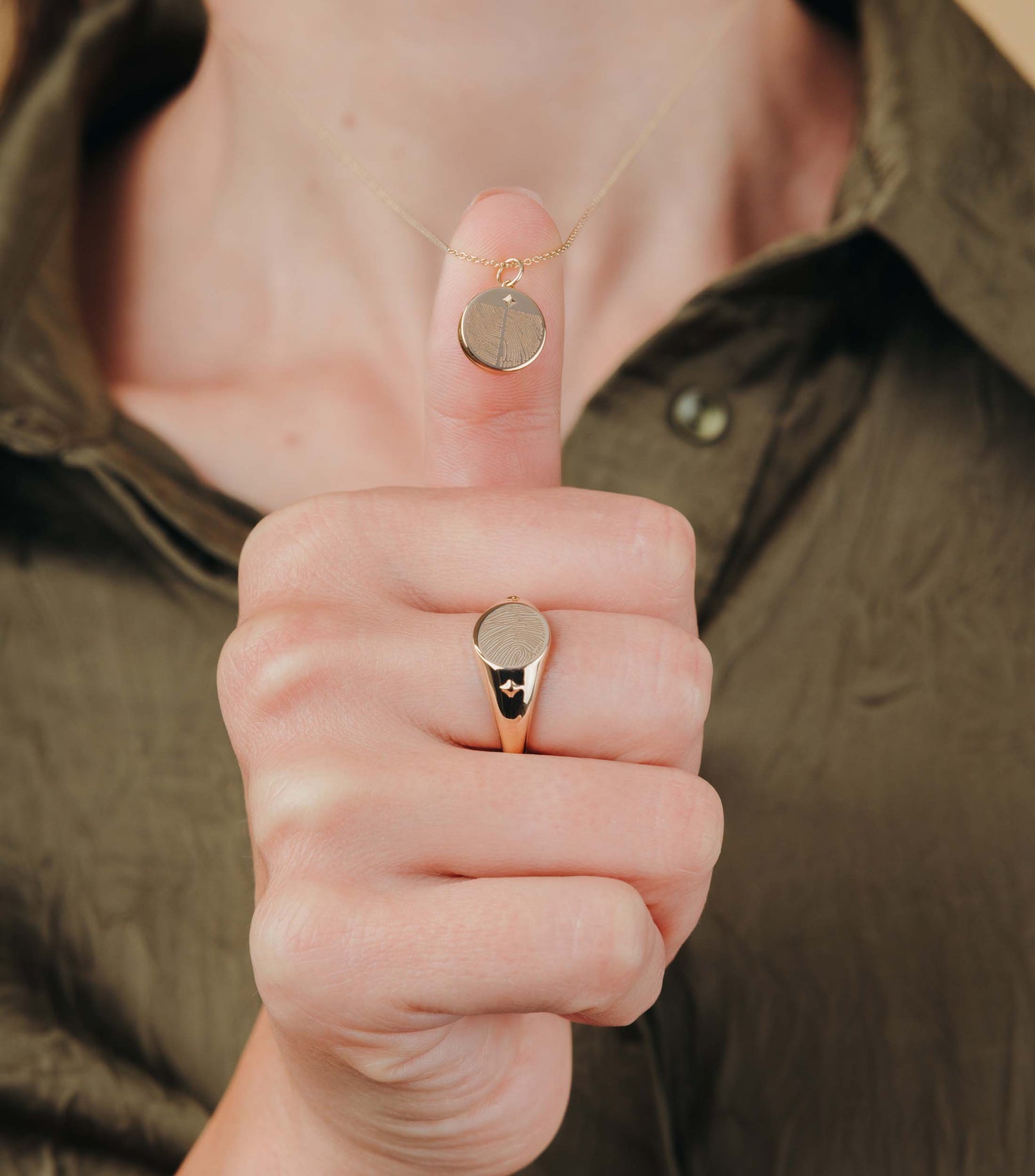 9K Solid Gold Celestial Fingerprint Locket Pendant with Se-Luna Motif