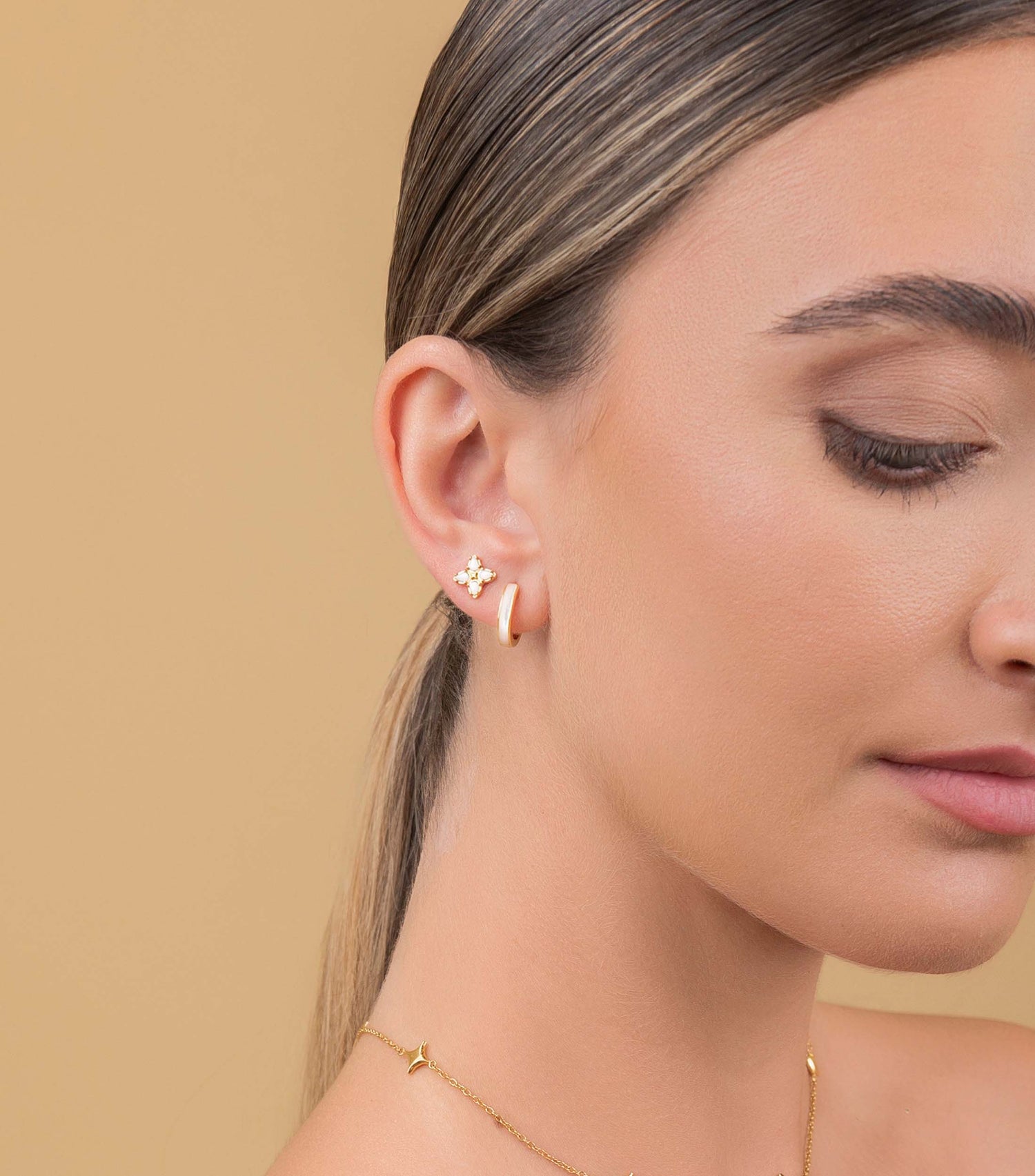 Mother of Pearl Hoop Earrings & Initial Stud Earring Gift Set