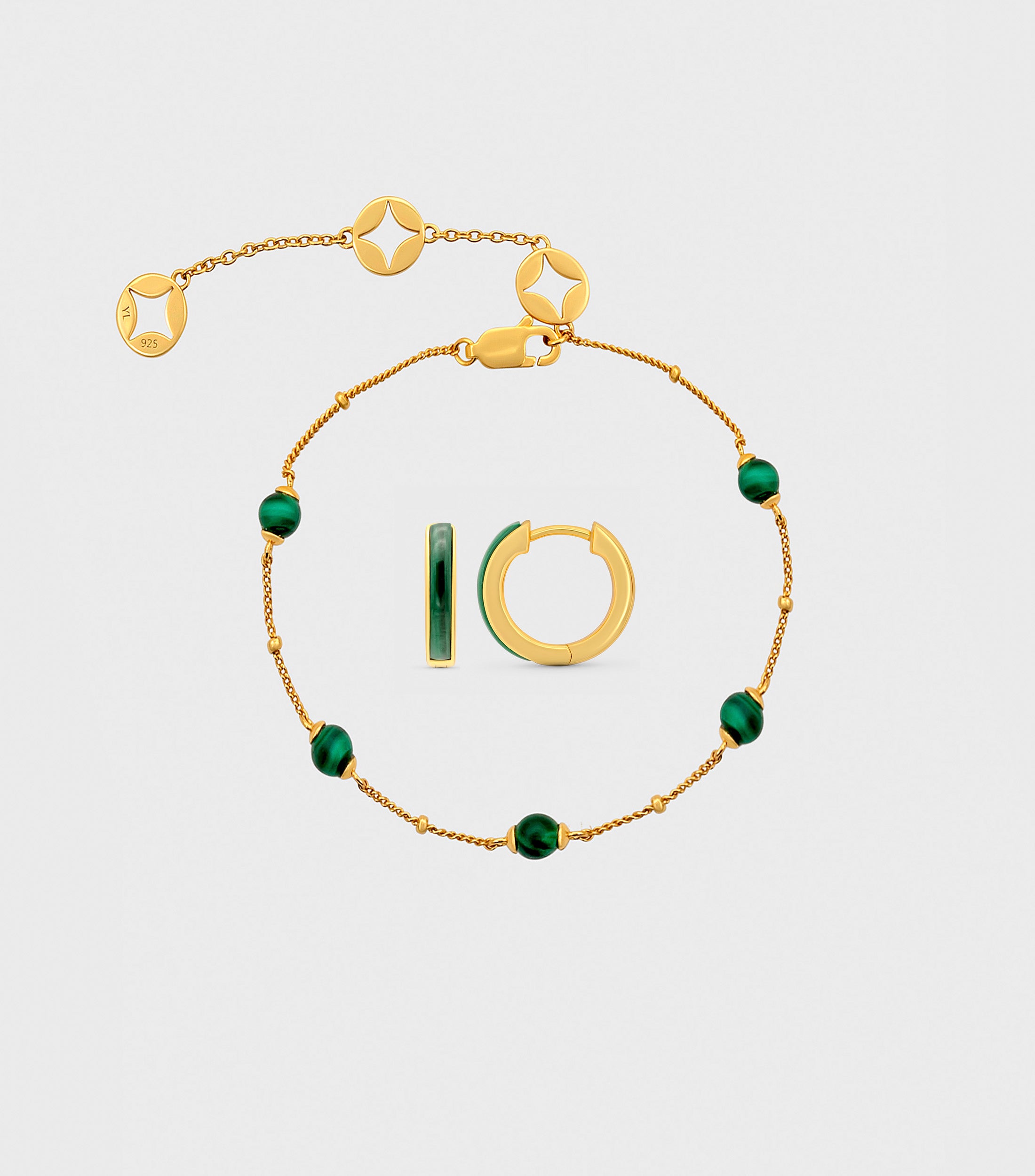 Malachite Hoops Earring Set & Malachite Ball Chain Bracelet Gift Set