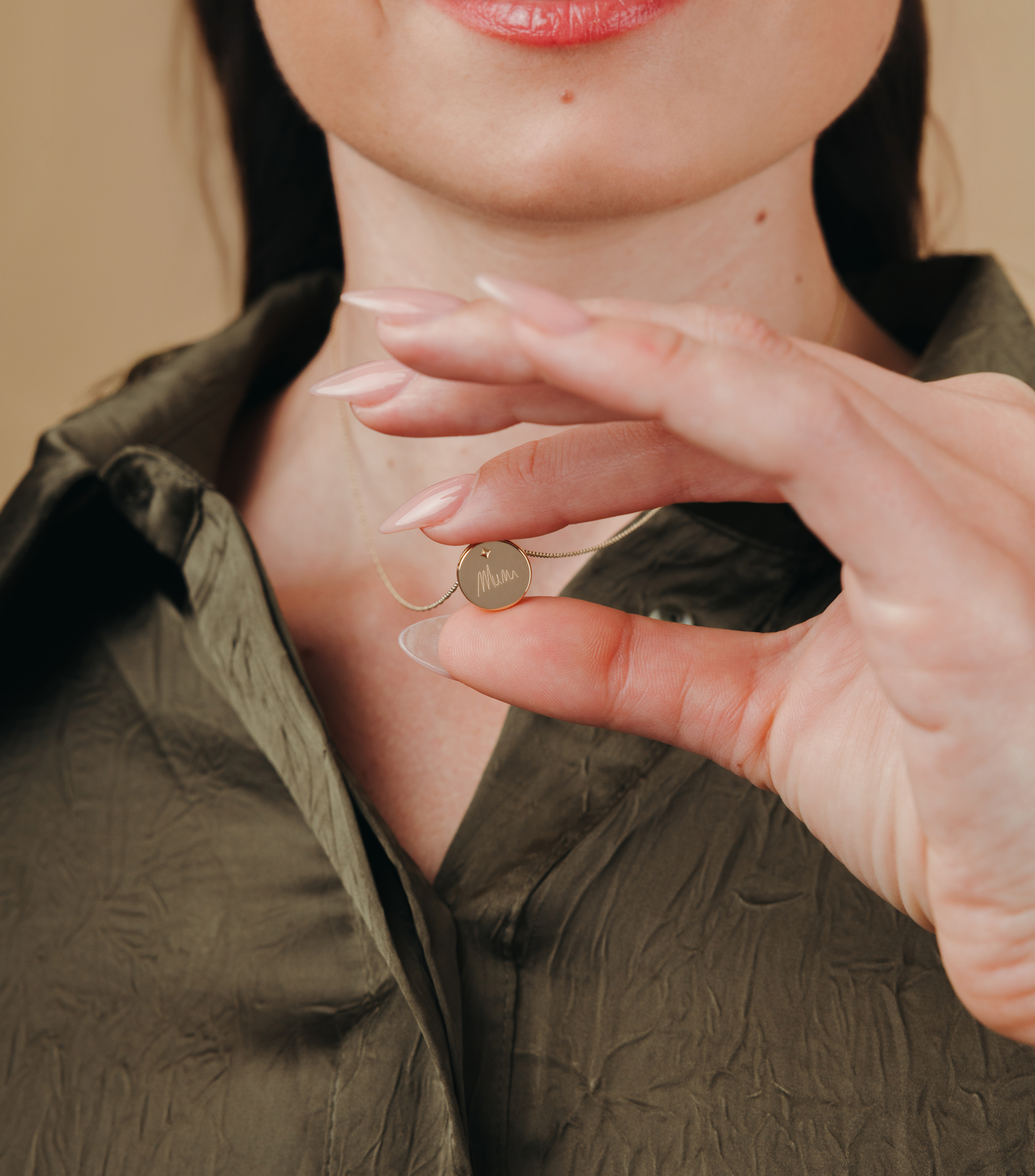 9K Solid Gold Script & Engraving Locket Pendant with Se-Luna Motif