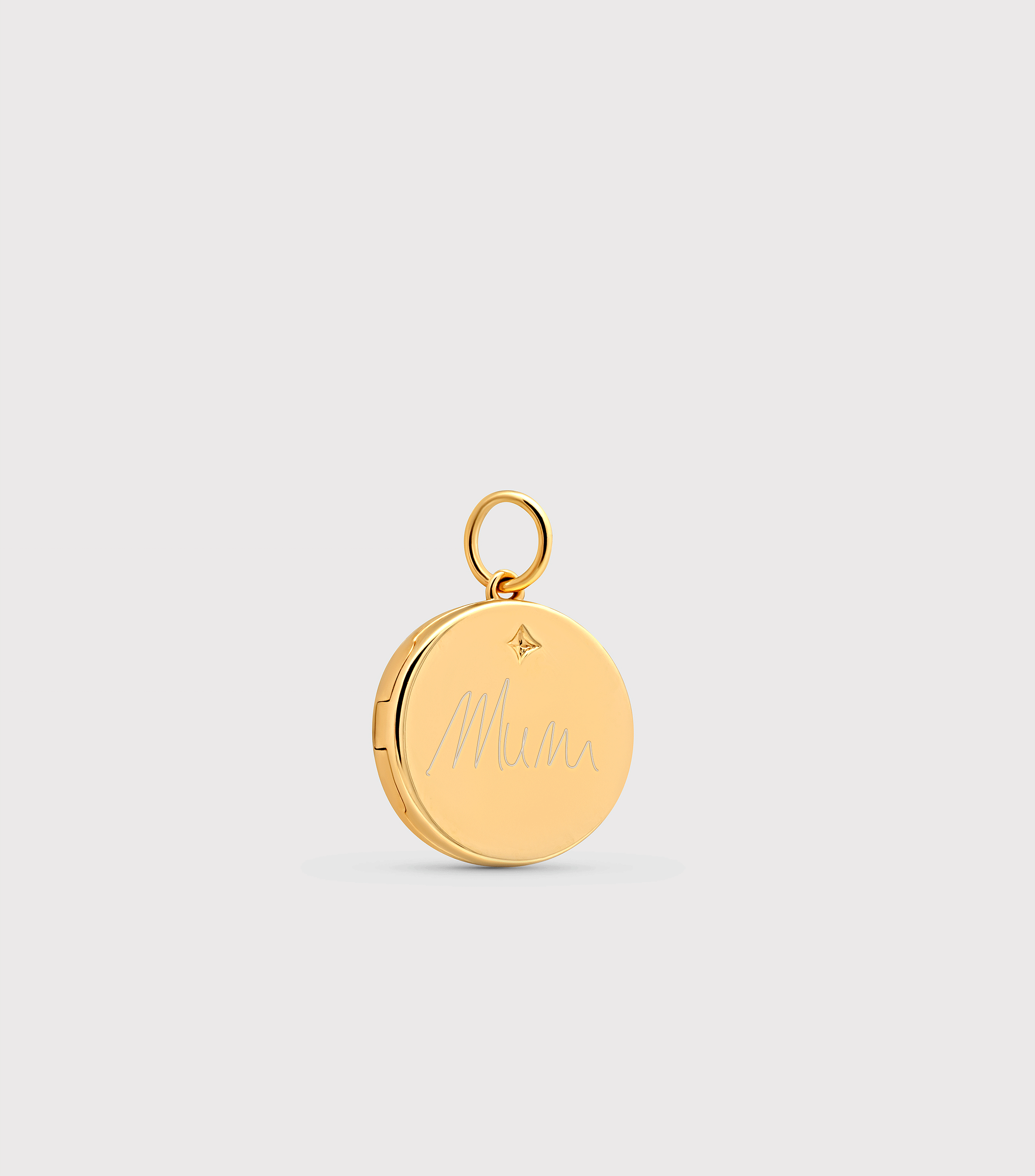 9K Solid Gold Script & Engraving Locket Pendant with Se-Luna Motif