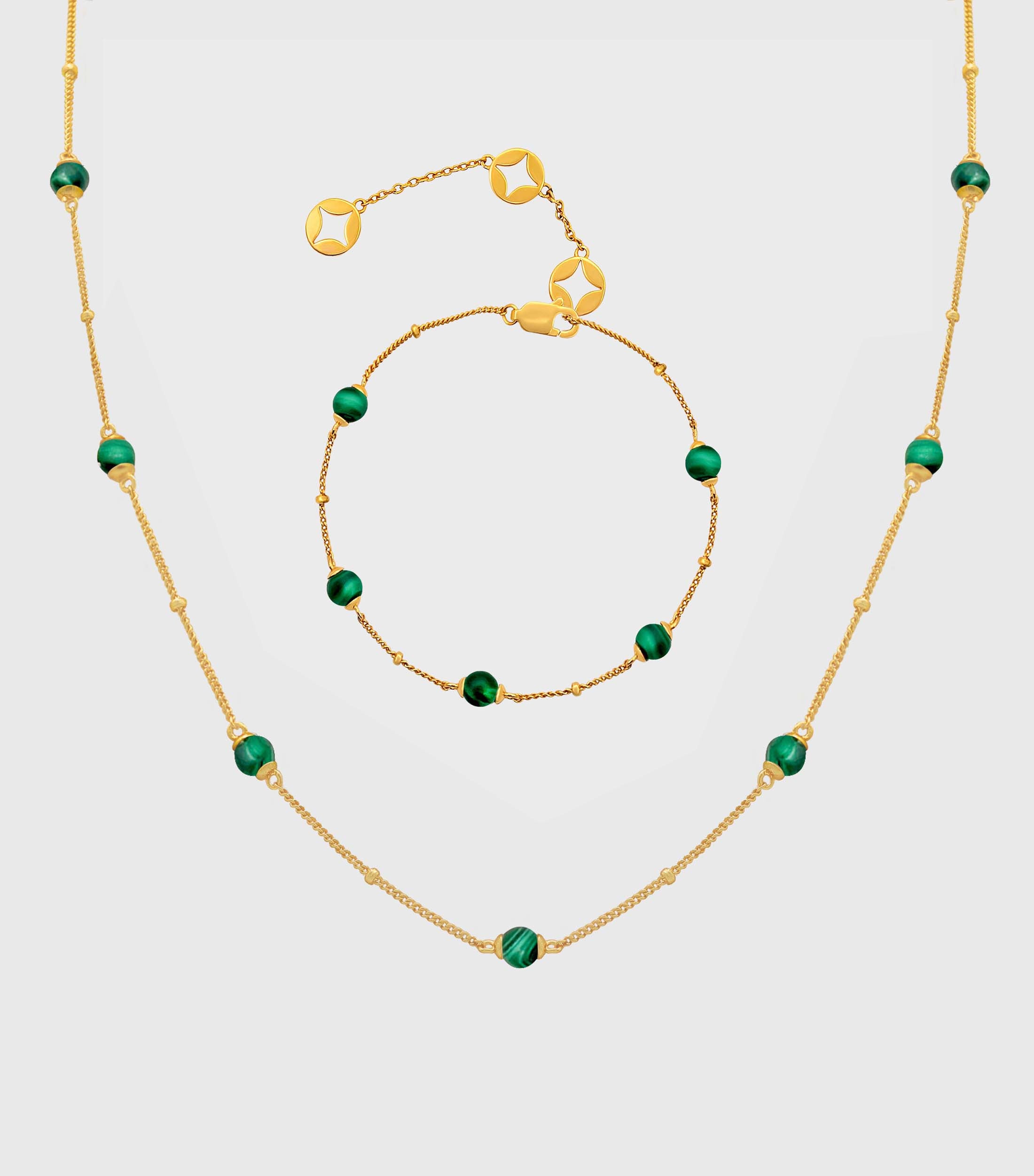 Malachite Ball Chain Bracelet & Malachite Ball Chain Necklace Gift Set