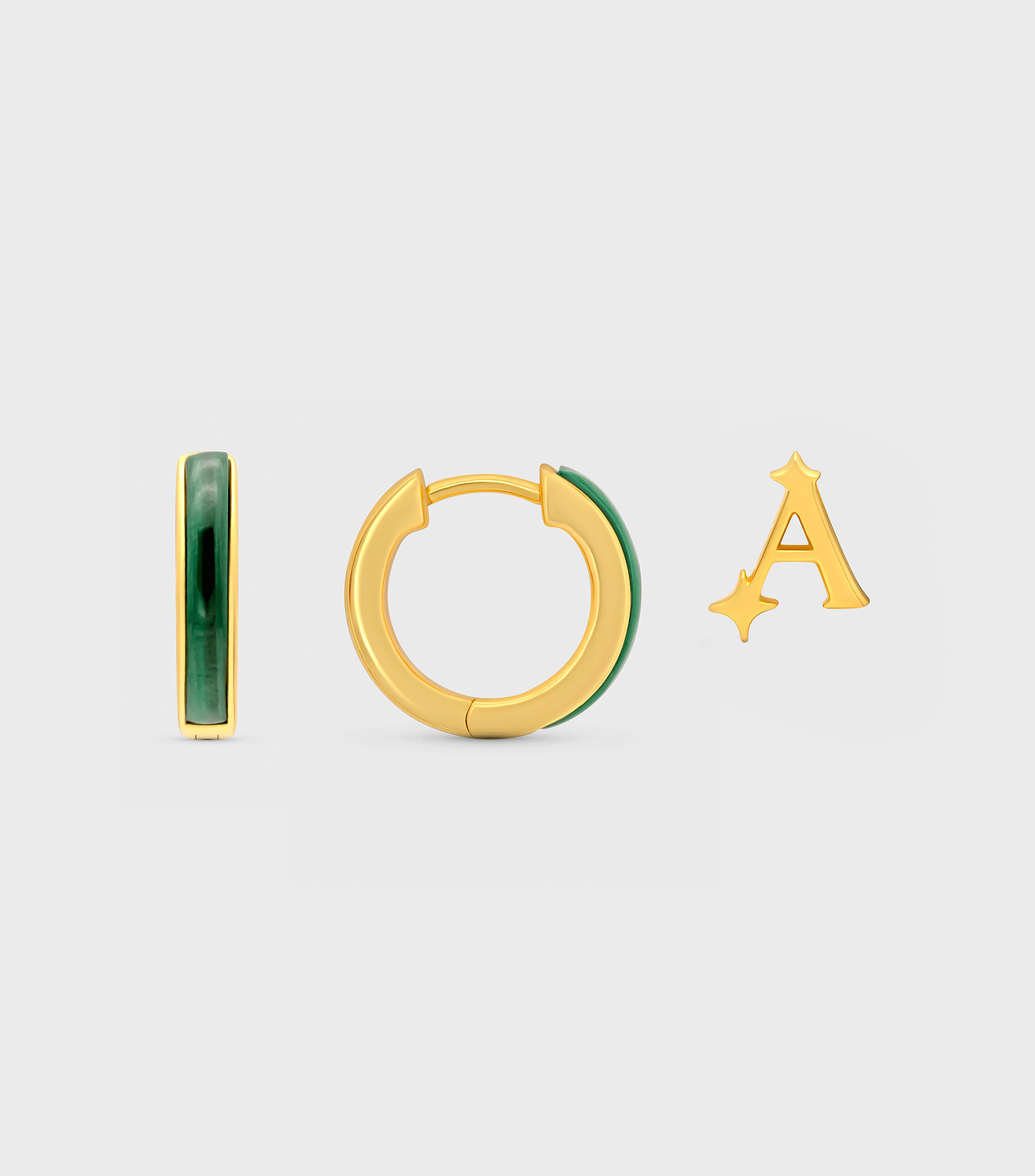 Malachite Hoop Earrings & Initial Stud Earring Gift Set