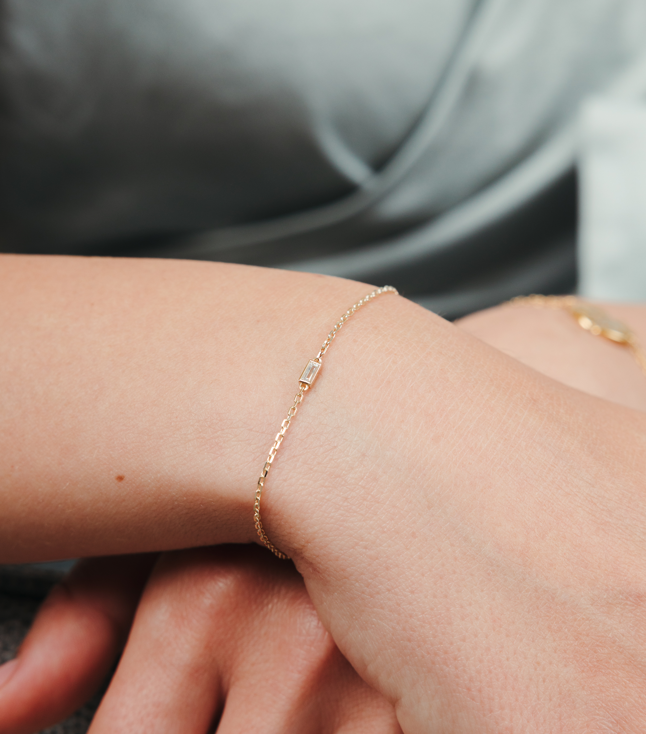 9K Solid Gold Baguette Diamond Cut  Bracelet with Engravable Pendant