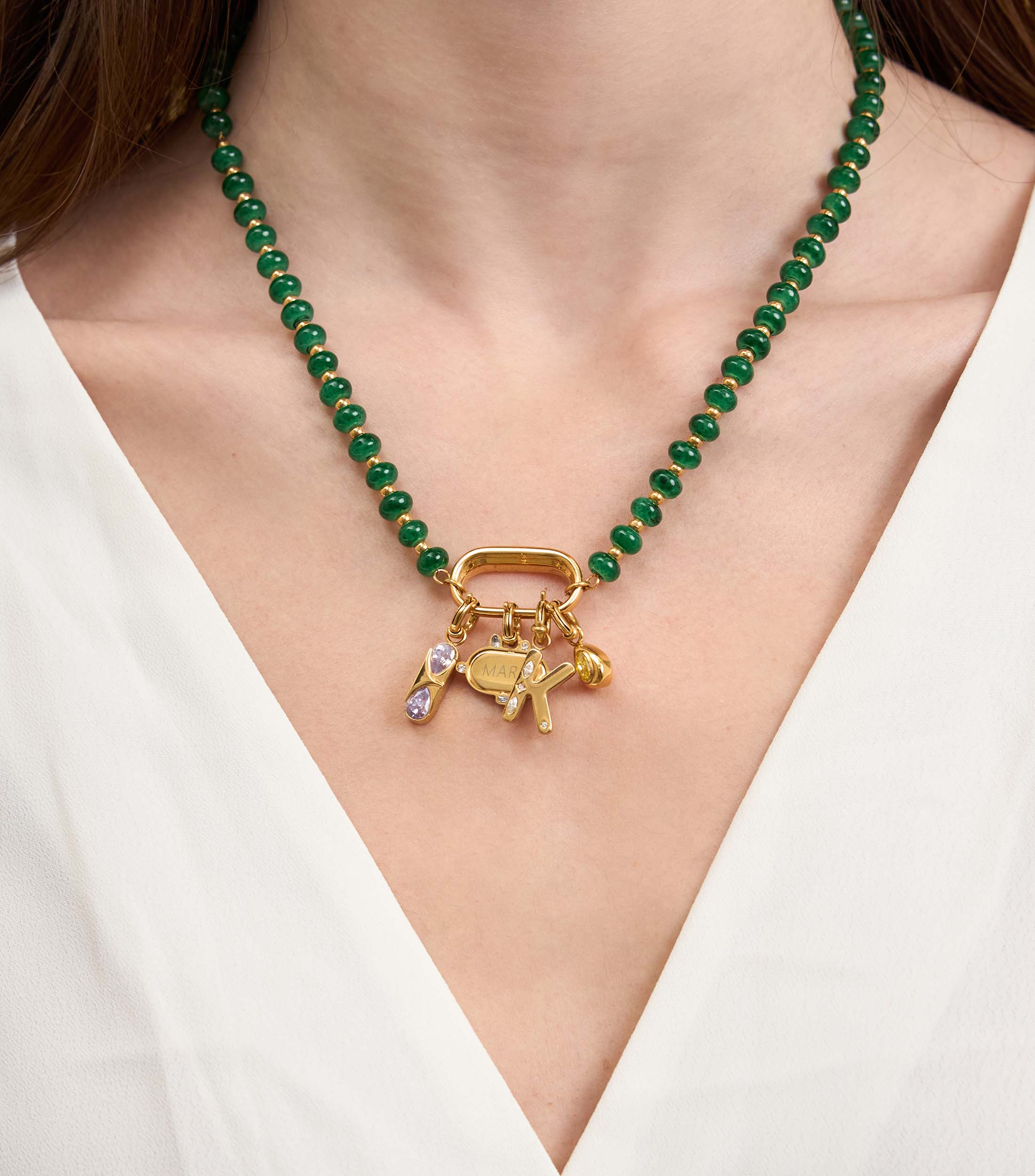 Green Beaded Charm Necklace Gift Set