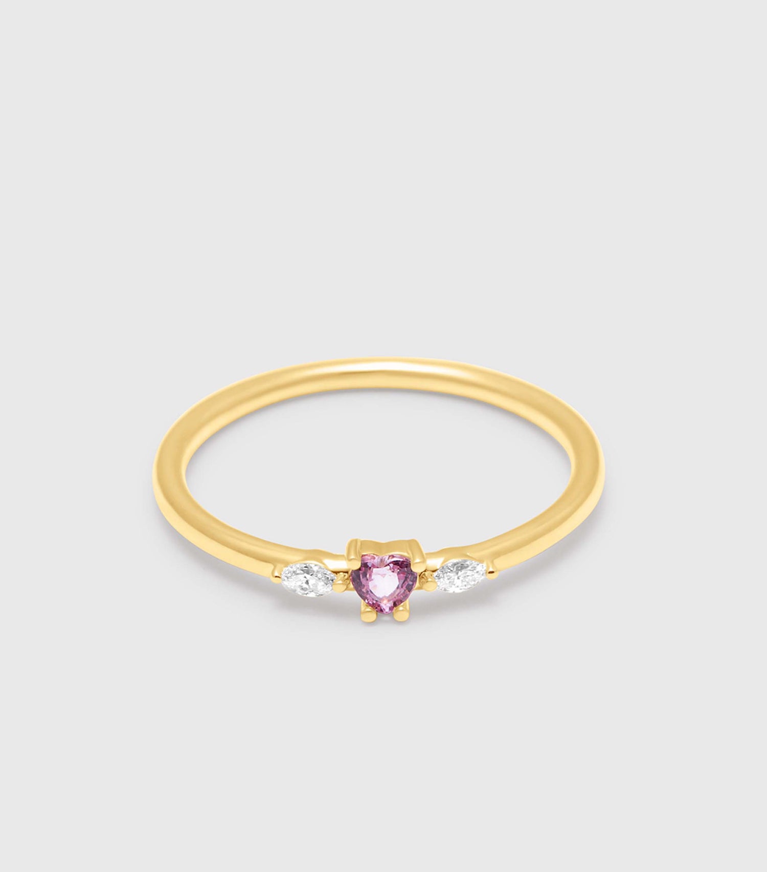 9K Gold Heart Pink Sapphire with Marquise Diamonds