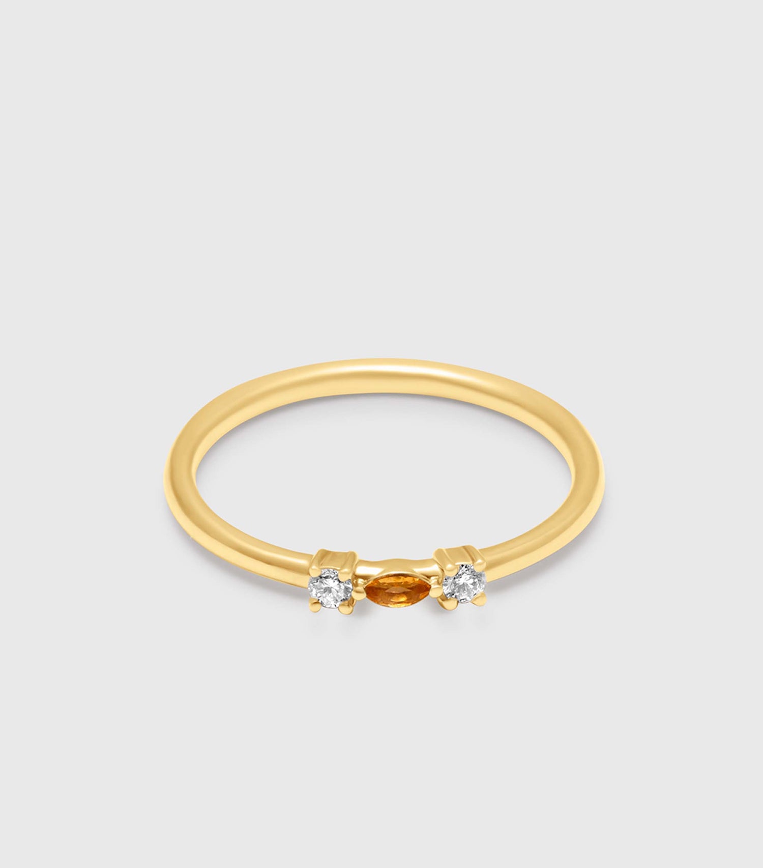 9K Gold Marquise-Cut Citrine and Diamond Ring