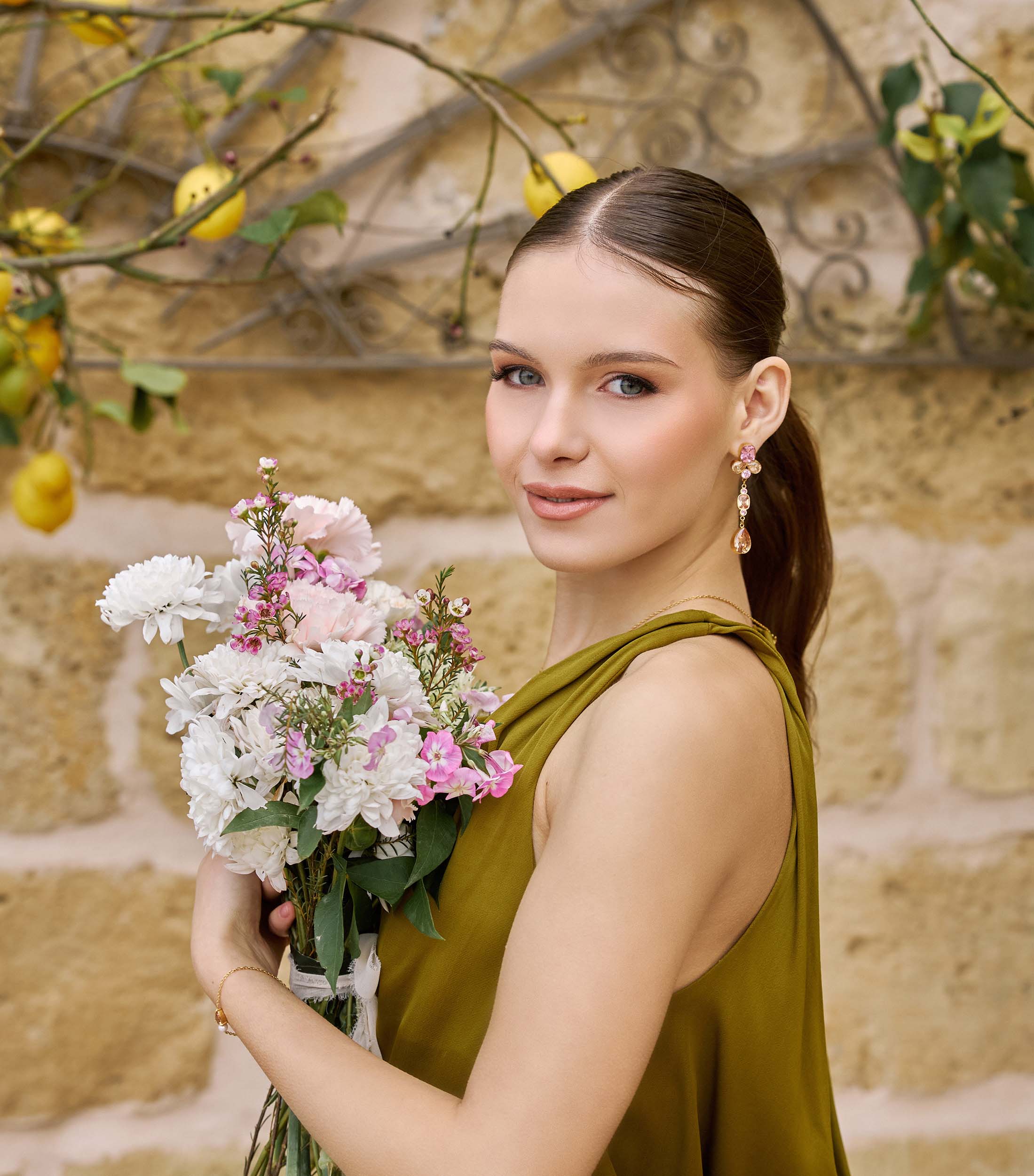 Chandelier Earrings in Pink & Peach Zirconias