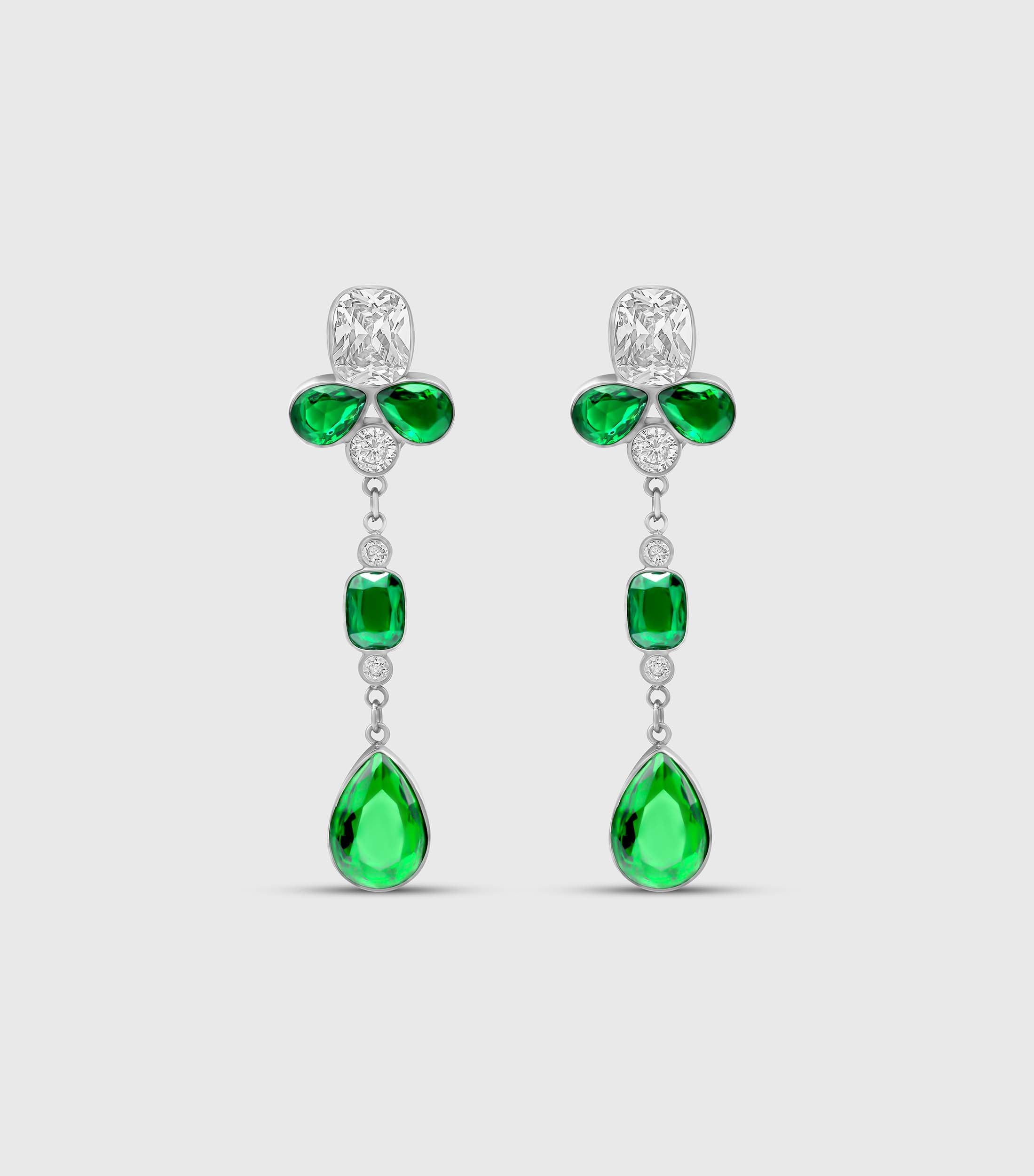 Chandelier Earrings in Green & Clear Zirconias