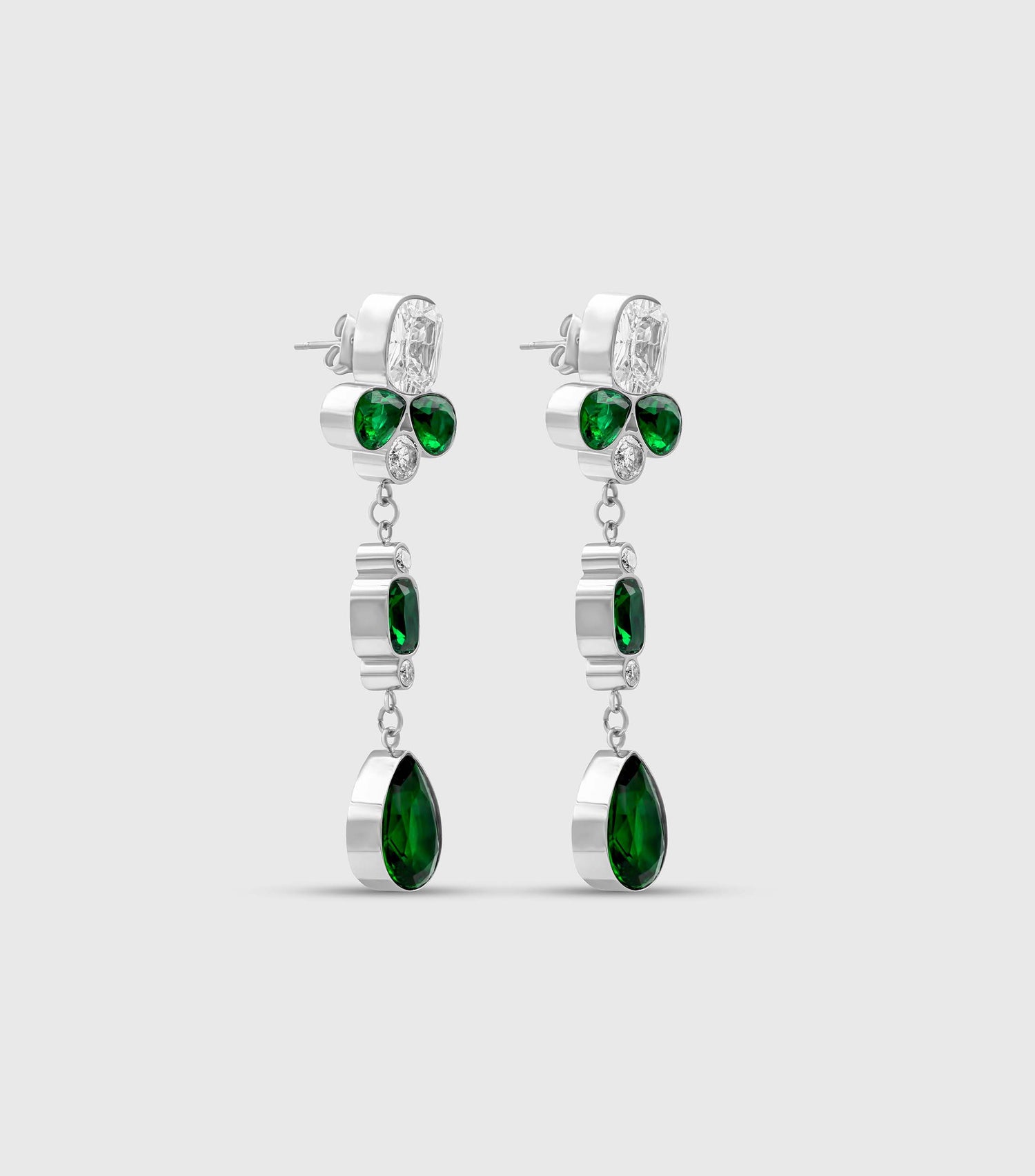 Chandelier Earrings in Green & Clear Zirconias