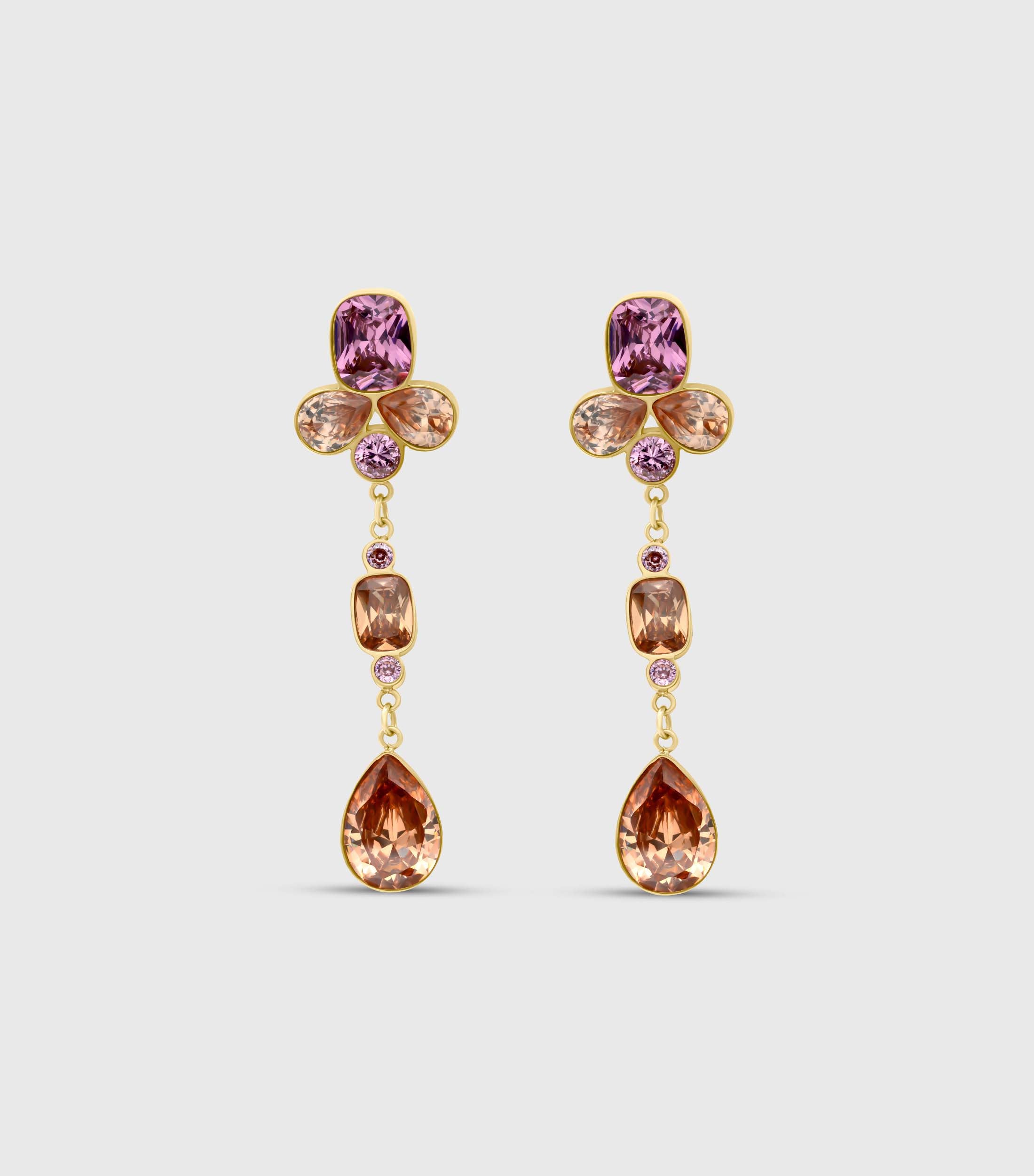 Chandelier Earrings in Pink & Peach Zirconias