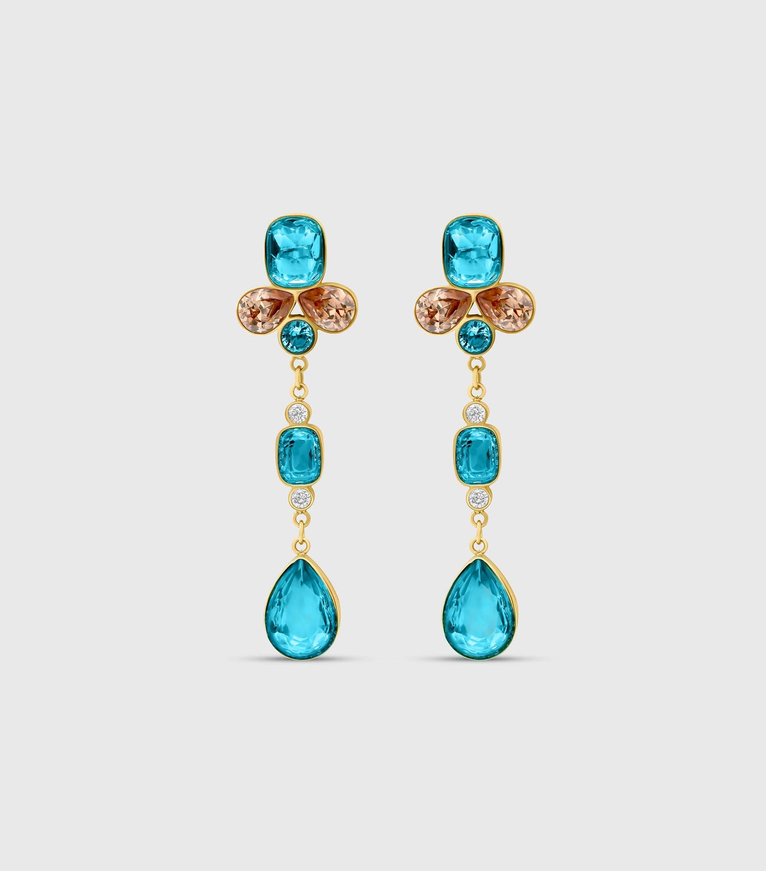 Chandelier Earrings in Turquoise & Peach Zirconias