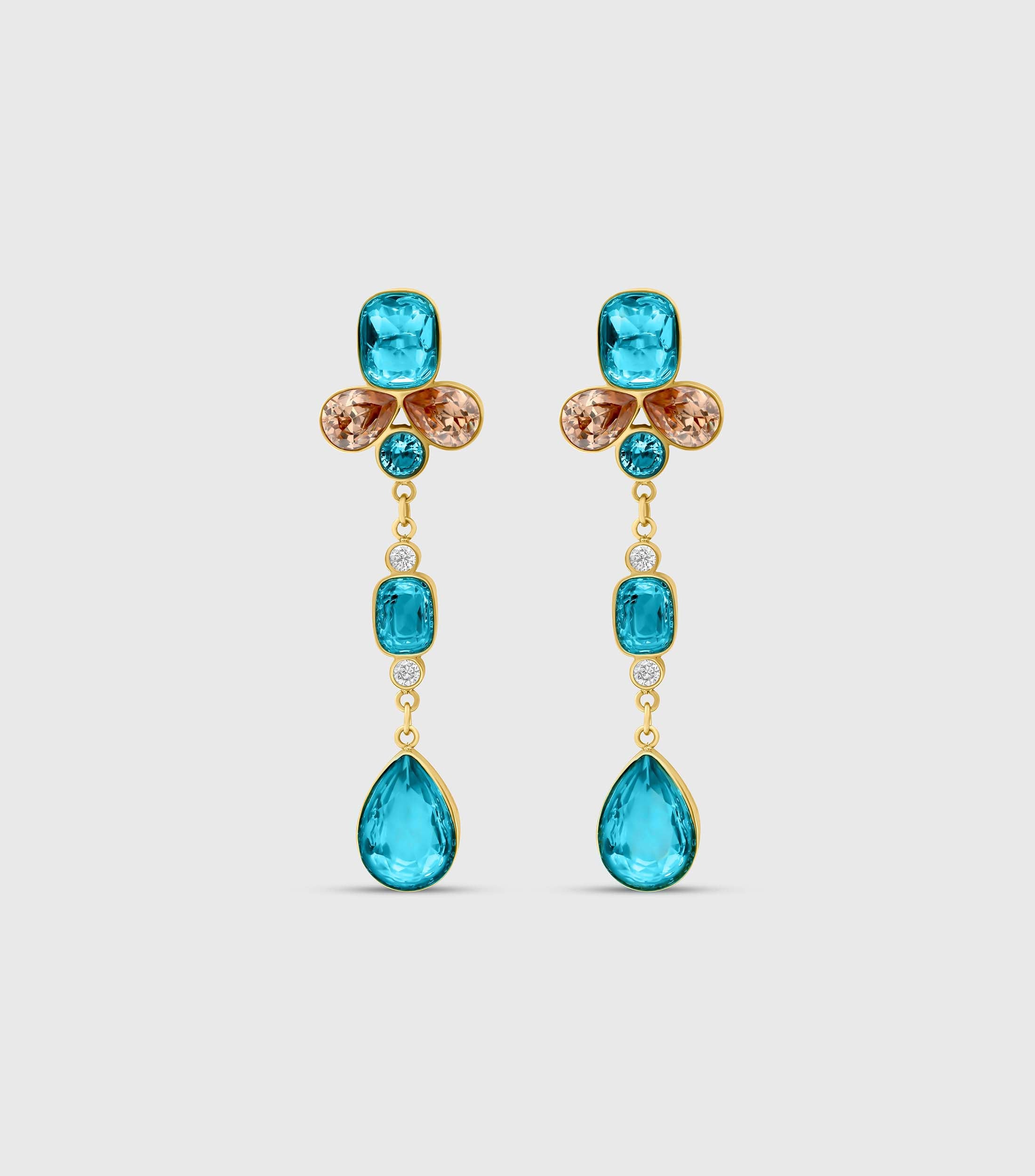 Chandelier Earrings in Turquoise & Peach Zirconias