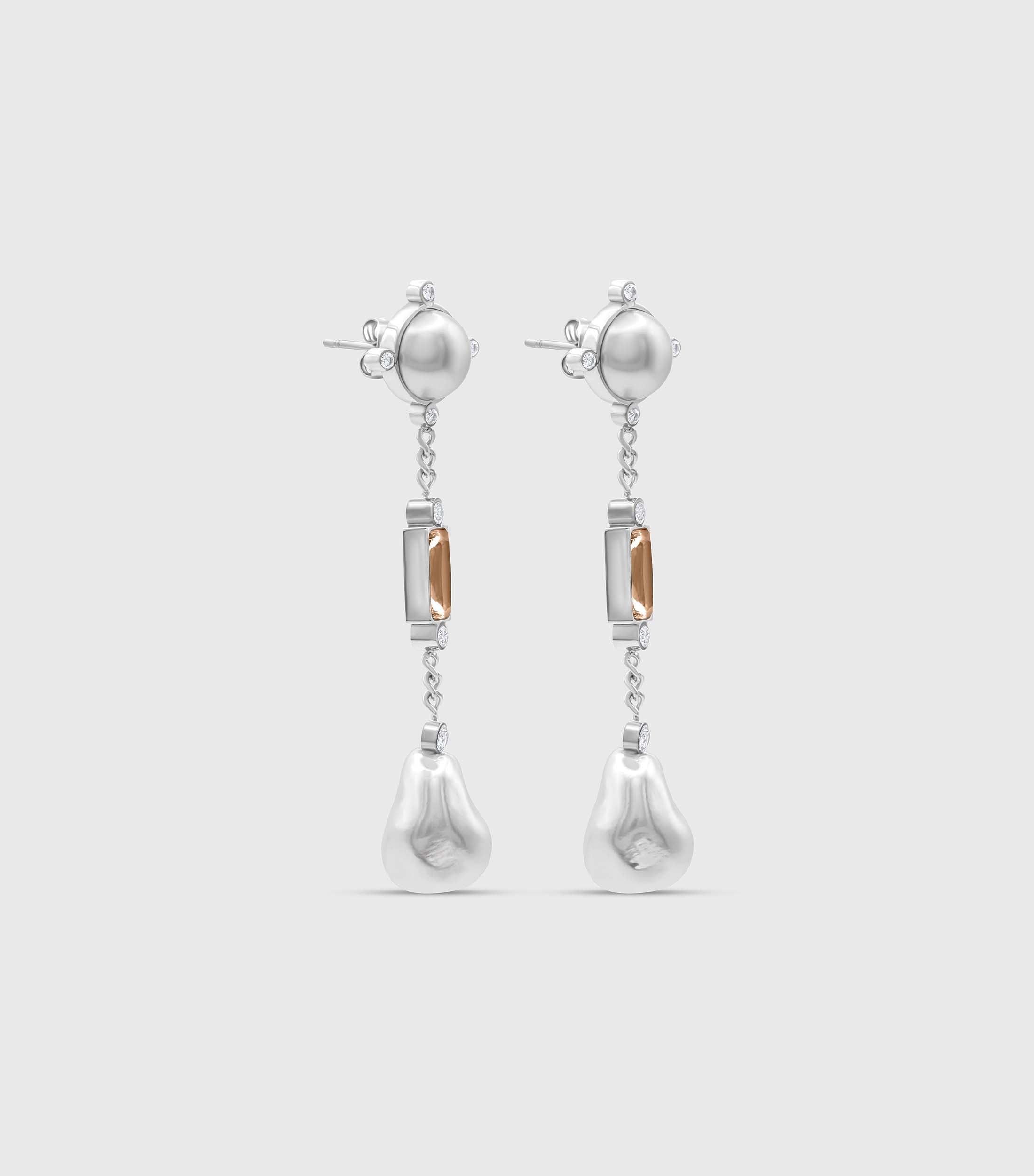 Peach Cascade Pearl Drop Earrings