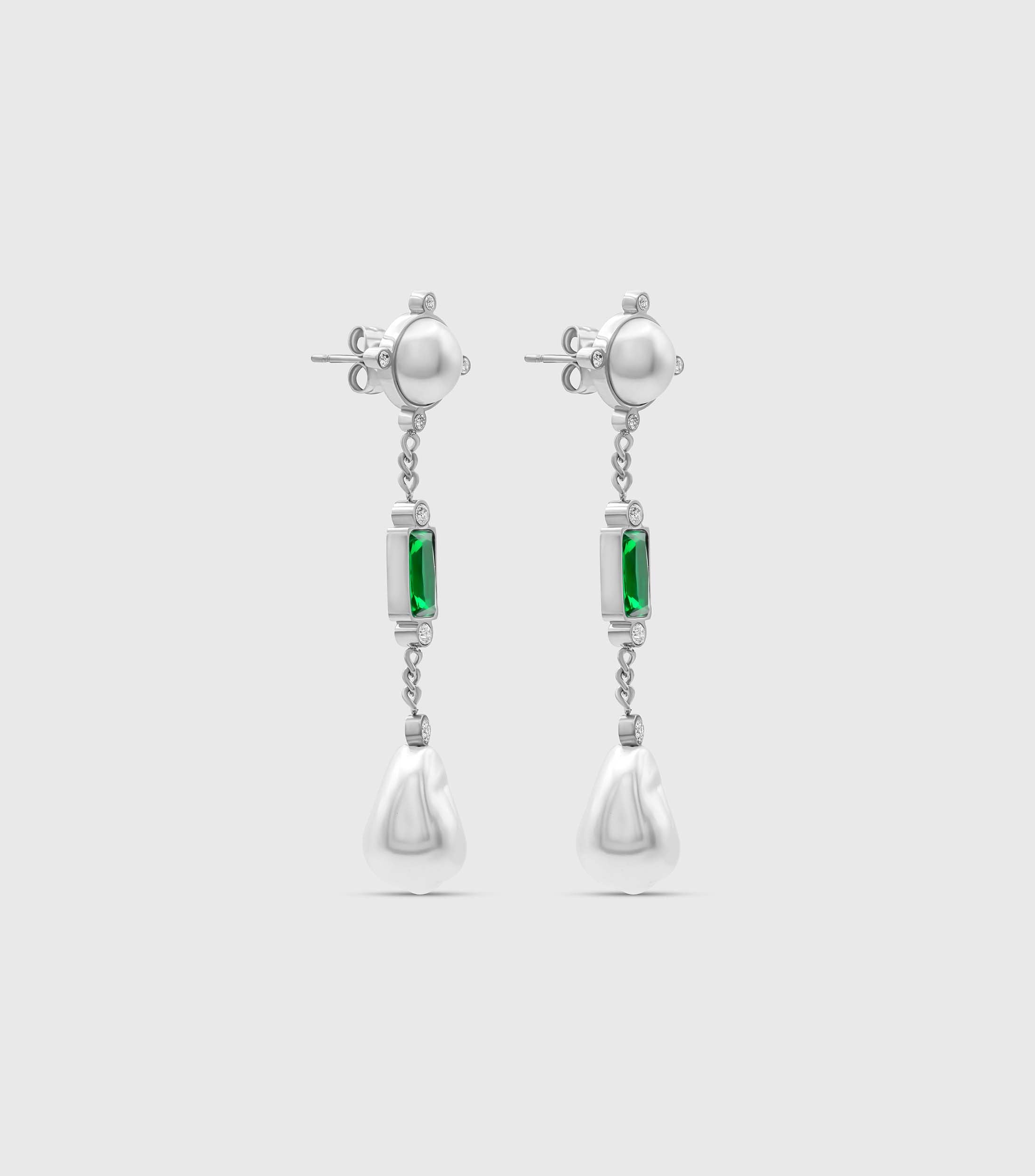 Emerald Cascade Pearl Drop Earrings