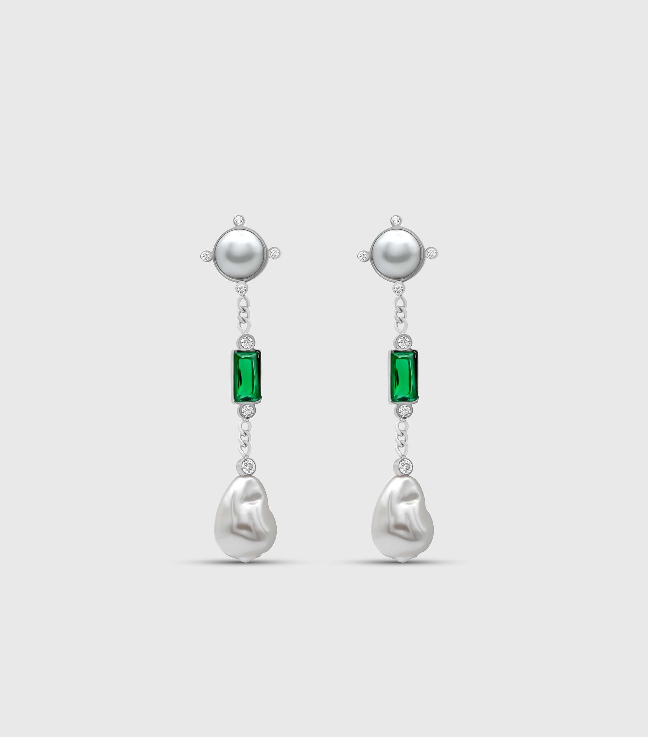 Emerald Cascade Pearl Drop Earrings