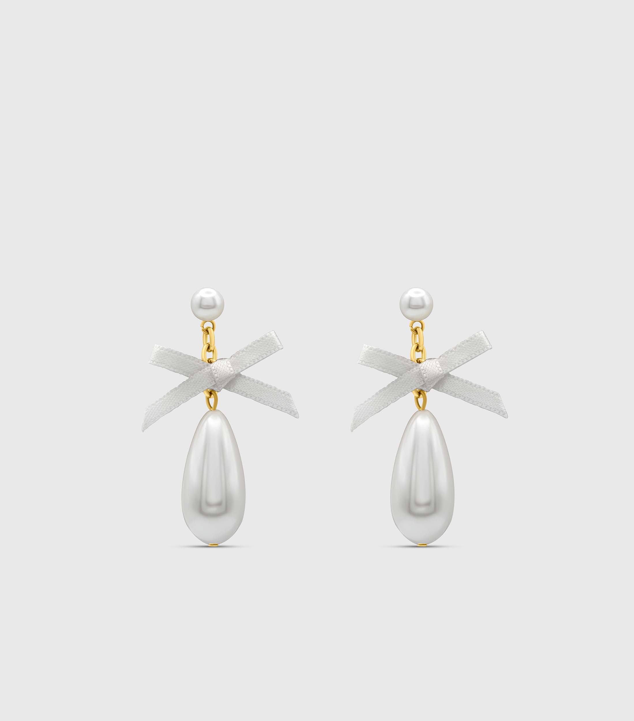 Pearl Drop Studs with Silk Bow in Gold
