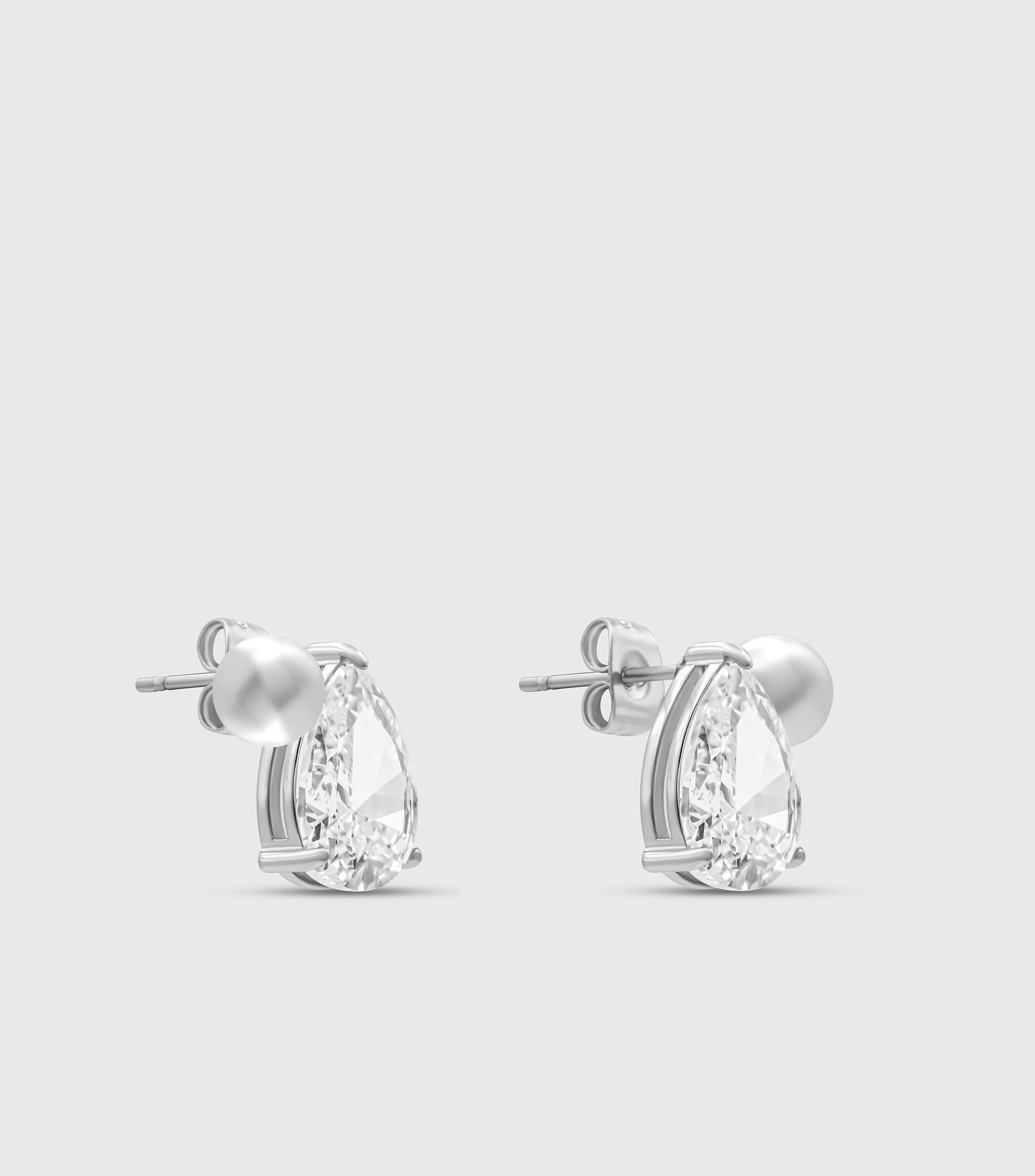 Clear Pear-Cut Zirconia & Pearl Stud in Silver