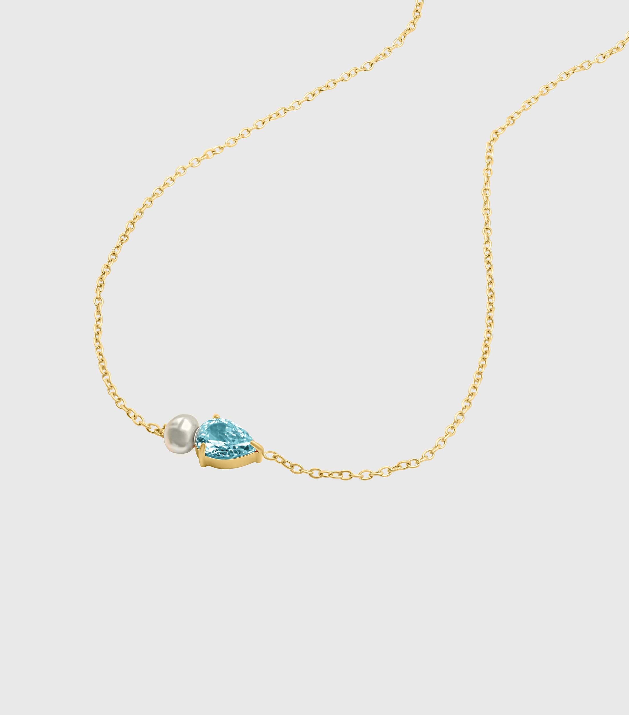 Turquoise Pear-Cut Zirconia & Pearl Necklace in Gold