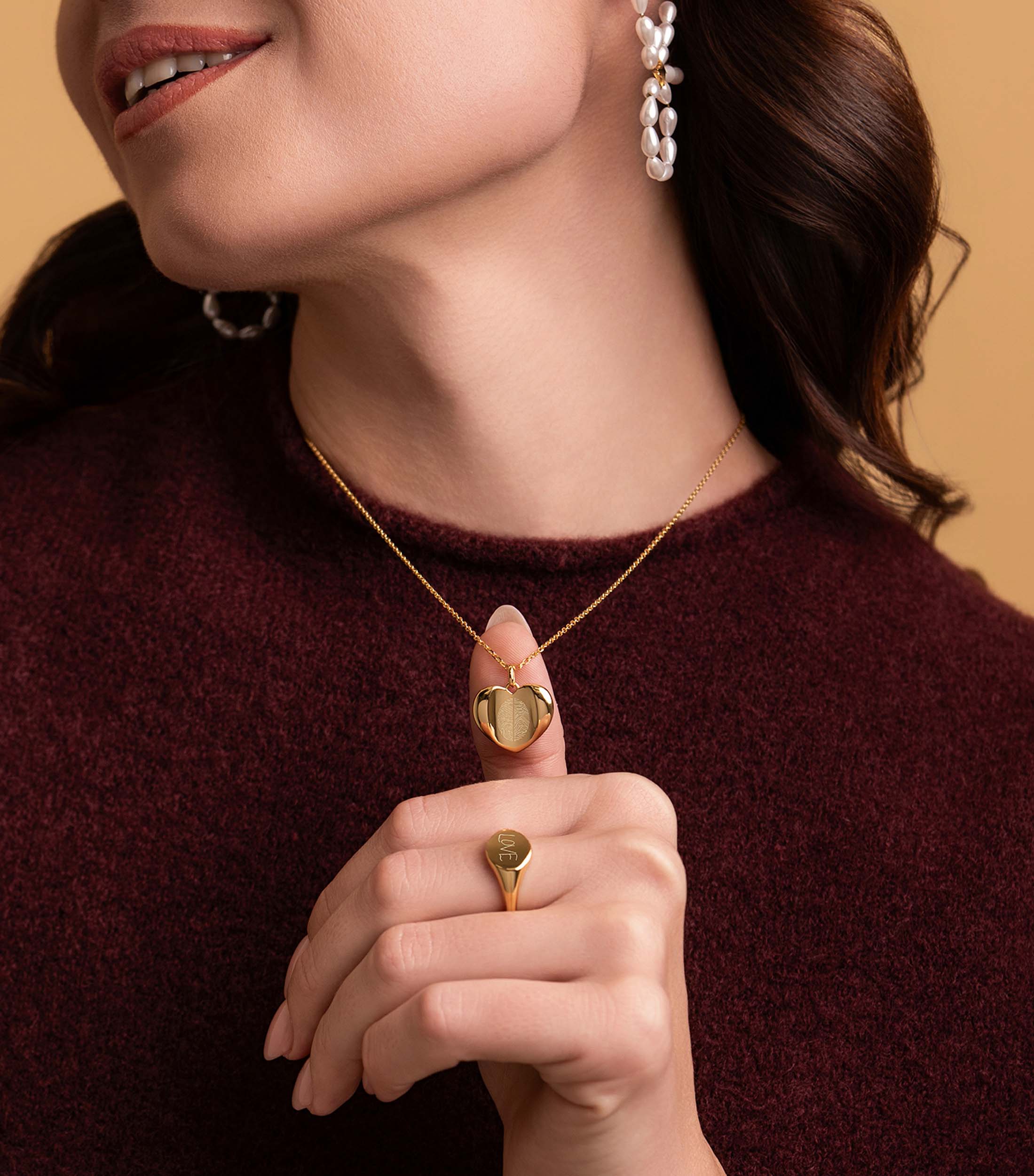 Celestial Demi-Fine Heart Pendant Necklace with Fingerprint