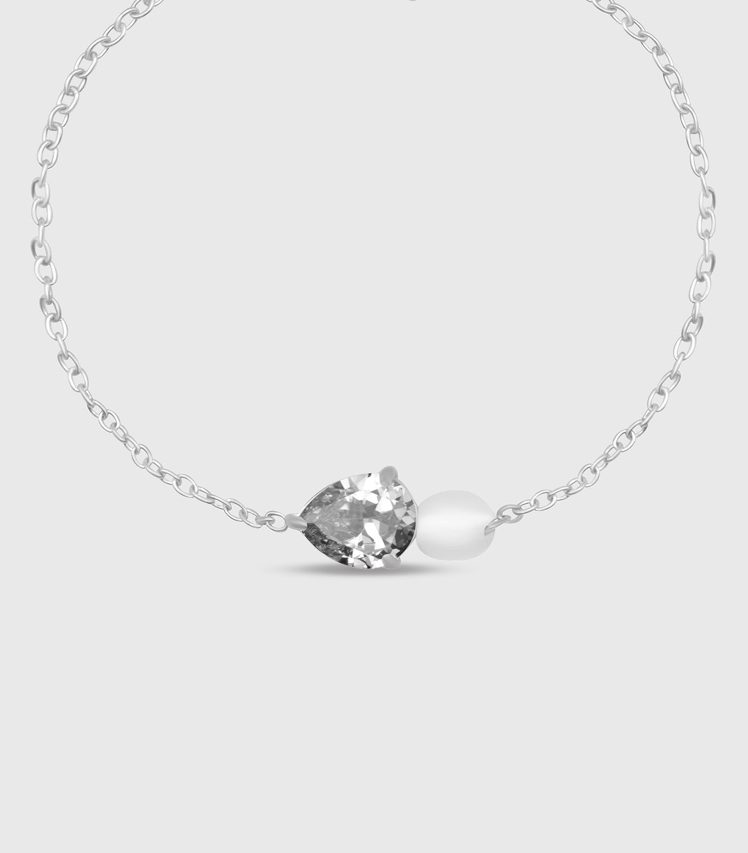 Clear Pear-Cut Zirconia & Pearl Bracelet in Silver