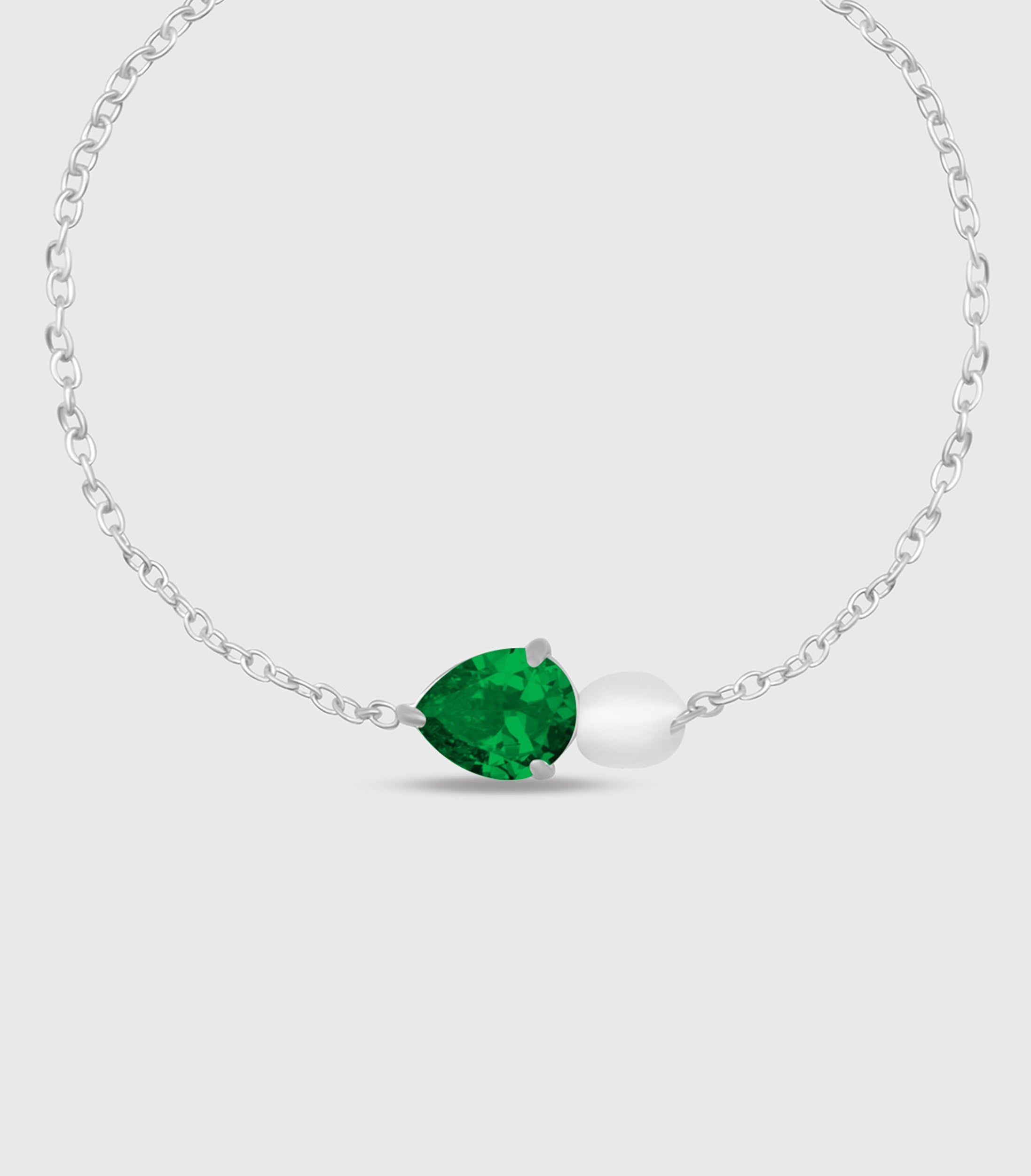 Emerald Pear-Cut Zirconia & Pearl Bracelet in Silver
