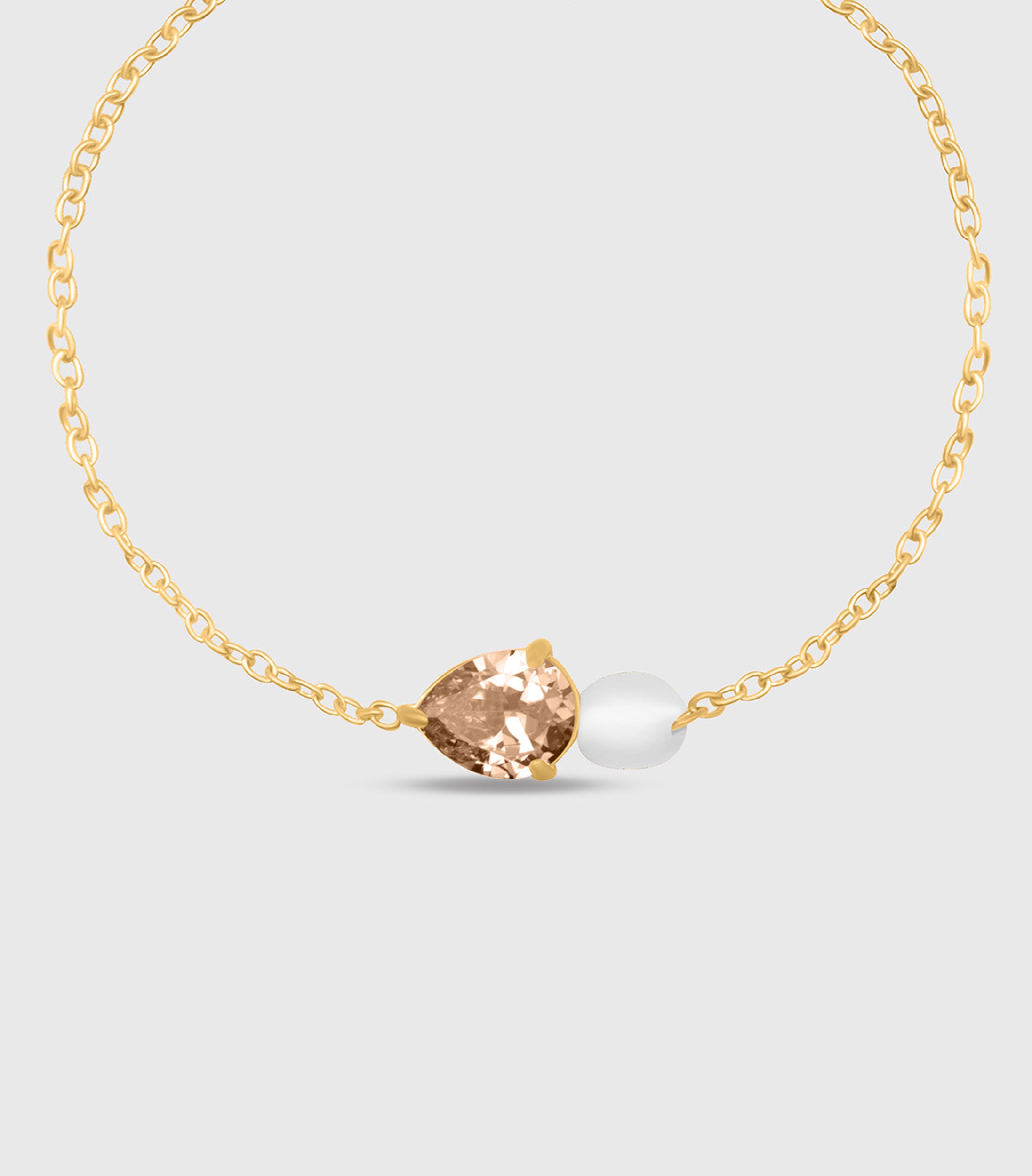 Peach Pear-Cut Zirconia & Pearl Bracelet in Gold