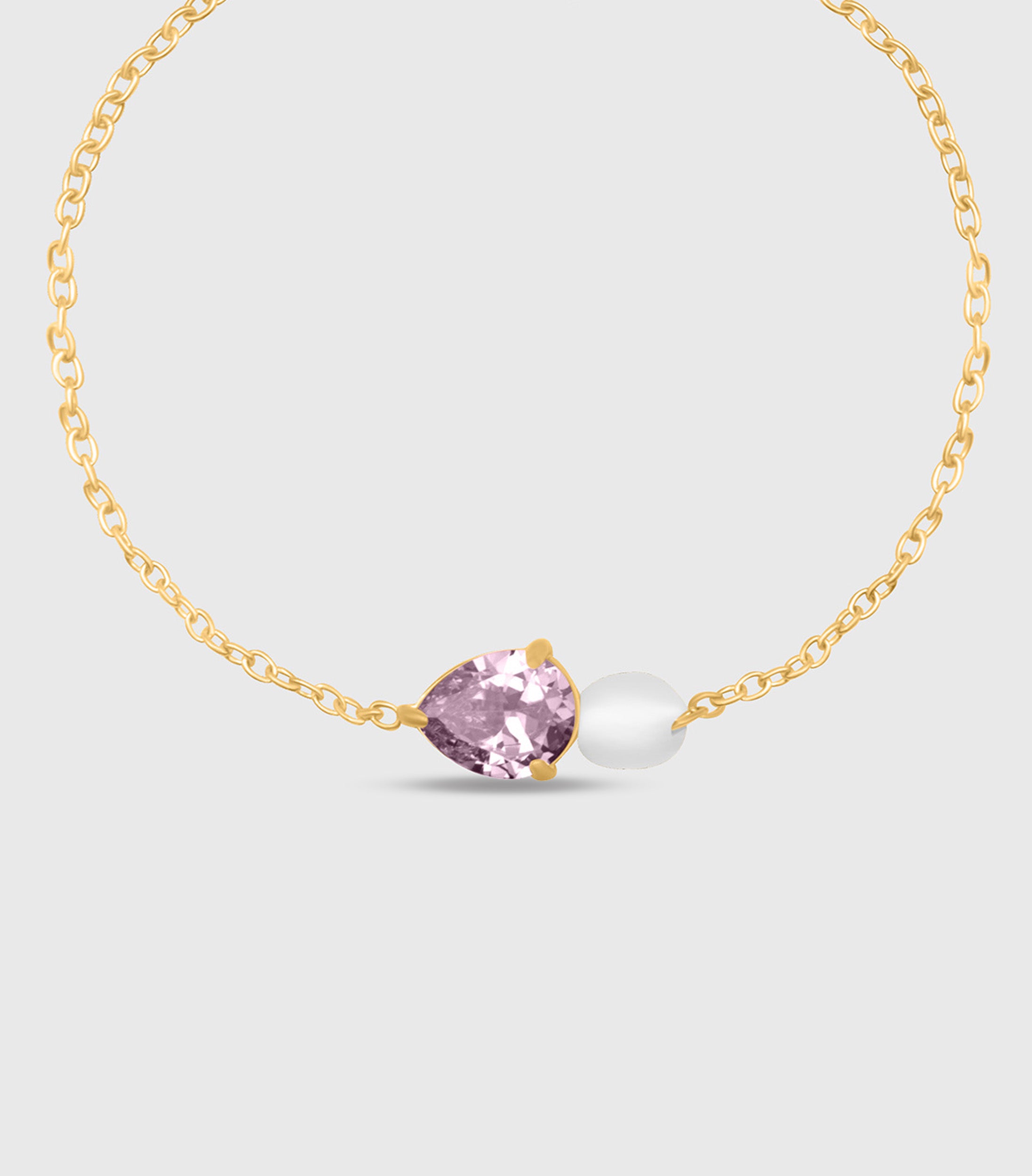 Pink Pear-Cut Zirconia & Pearl Bracelet in Gold