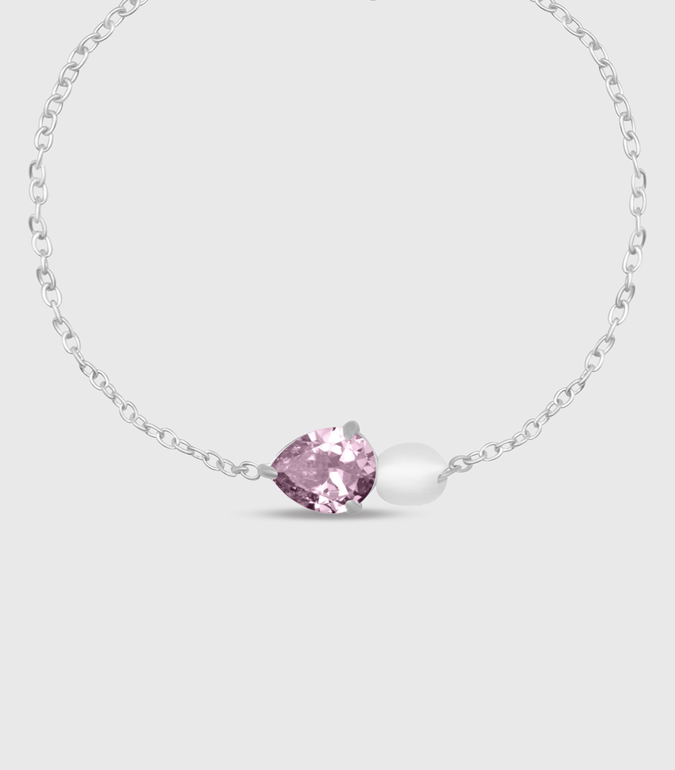 Pink Pear-Cut Zirconia & Pearl Bracelet in Silver