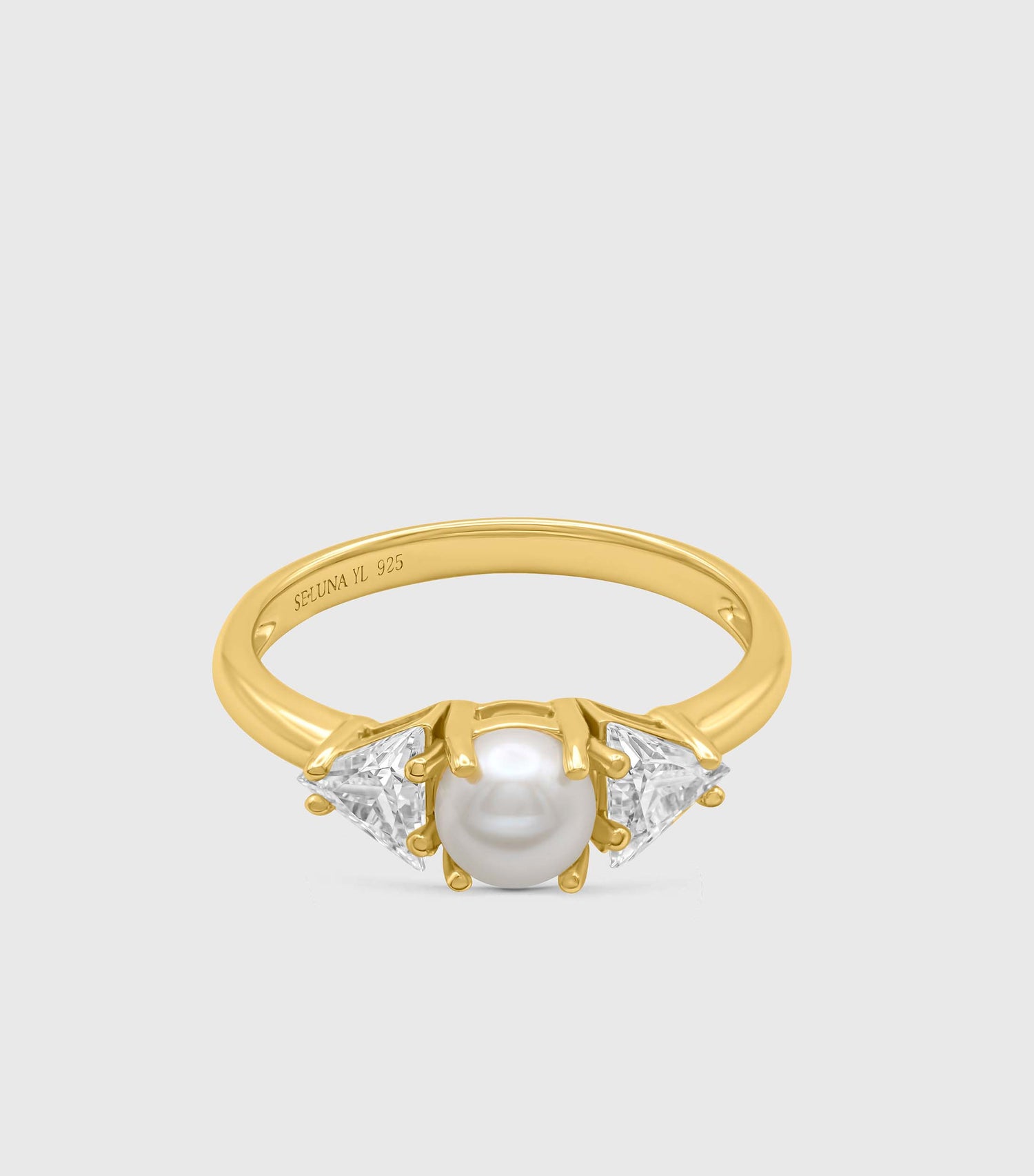 Triangular Swarovski &amp; Pearl Vermeil Ring