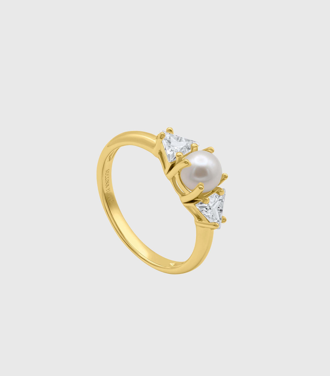 Triangular Swarovski &amp; Pearl Vermeil Ring